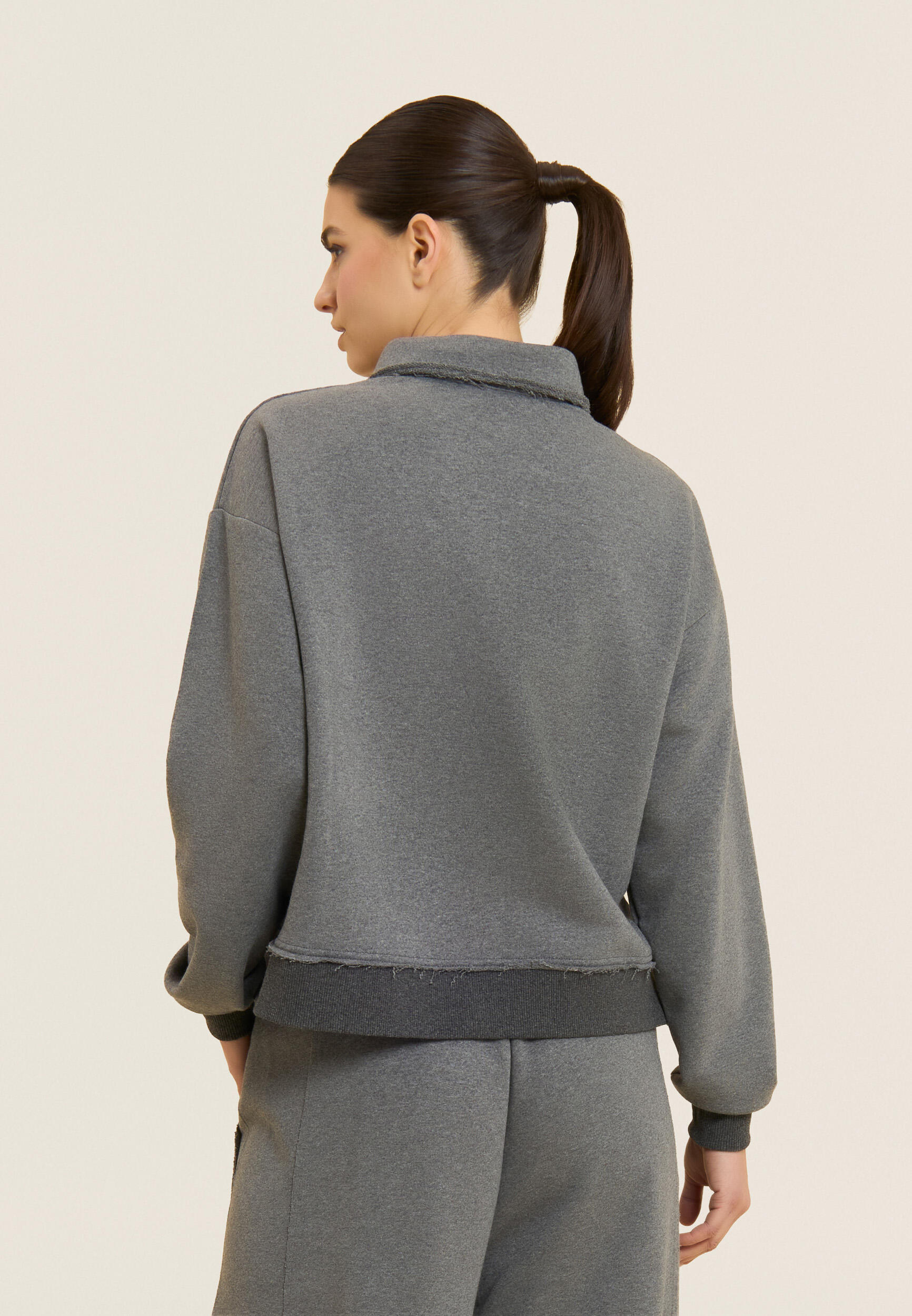 Felpa Cropped Donna Mélange con Scollo Polo Freddy x ELITE 3/5