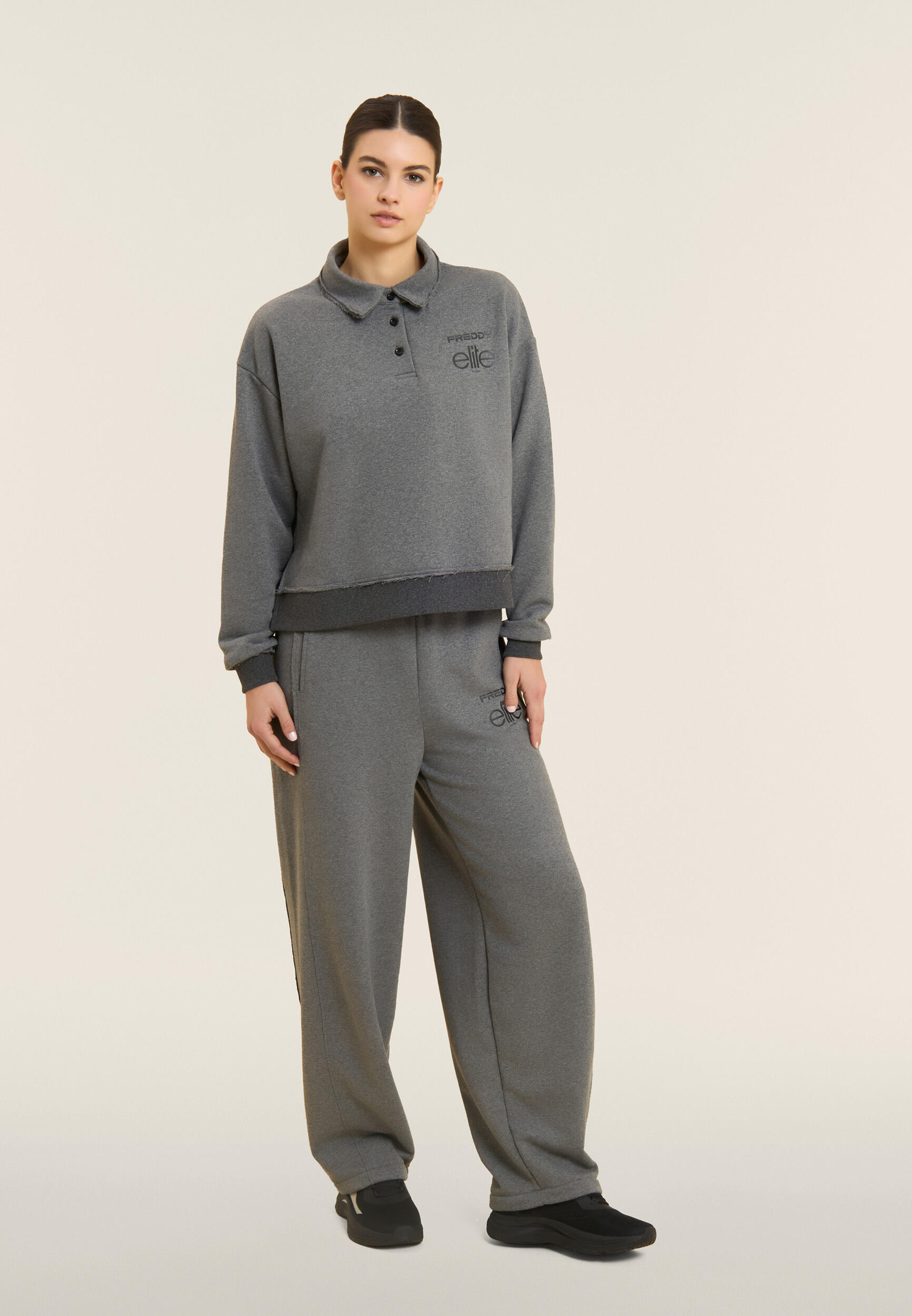 Felpa Cropped Donna Mélange con Scollo Polo Freddy x ELITE 5/5
