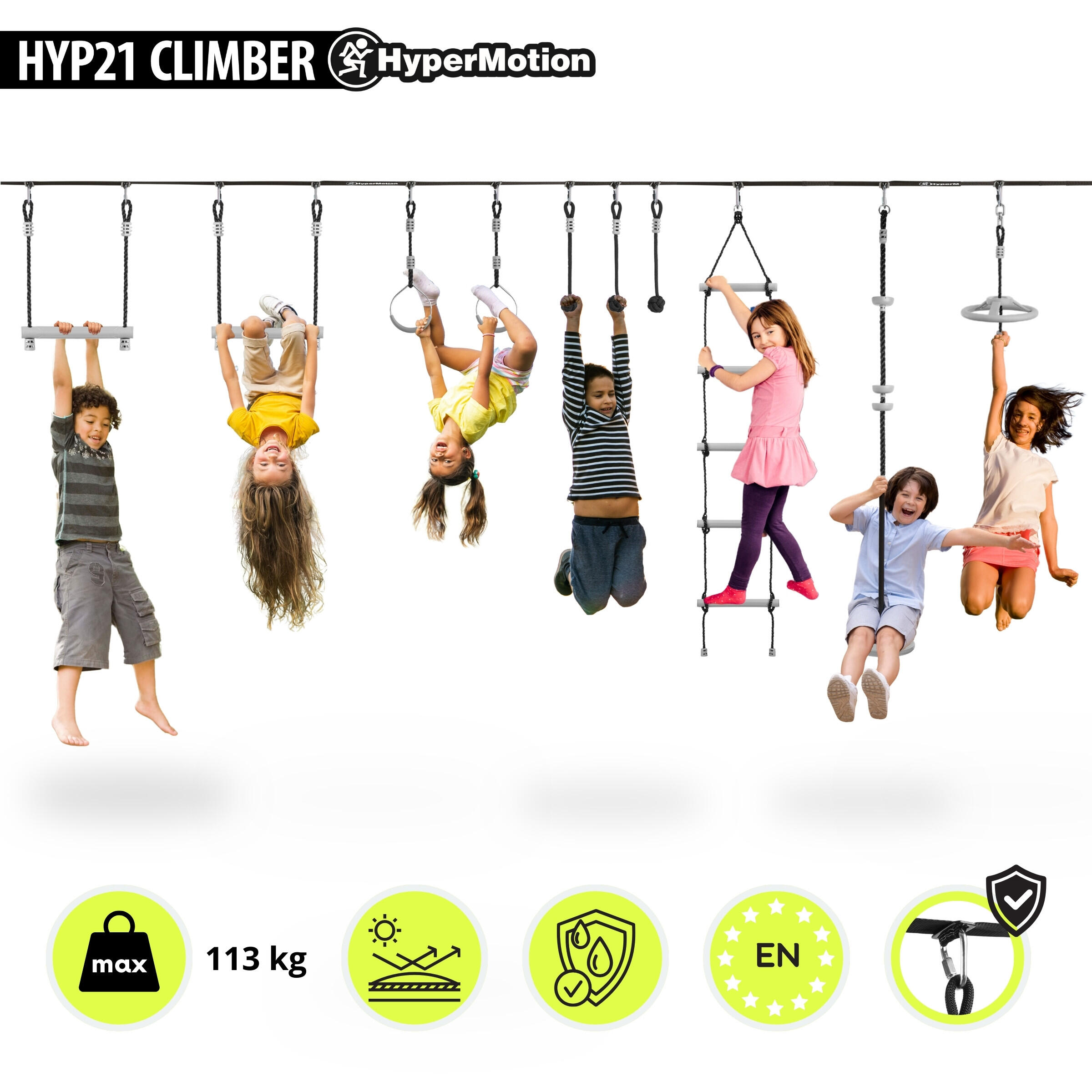 Parcours Ninja Aire de Jeux Kit Slackline 15m 10 Obstacles Enfant Max 113kg 5/7