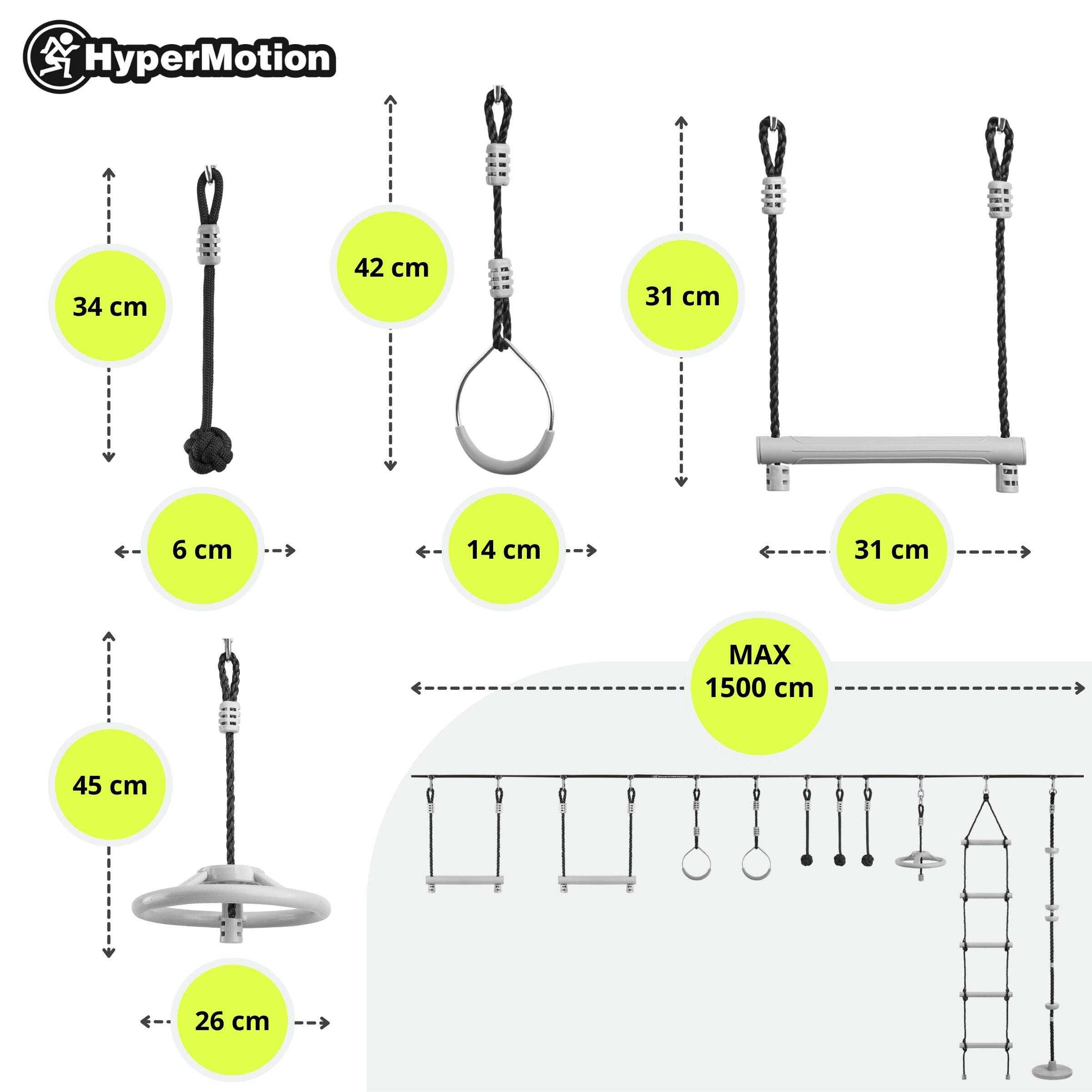 Parcours Ninja Aire de Jeux Kit Slackline 15m 10 Obstacles Enfant Max 113kg 4/7