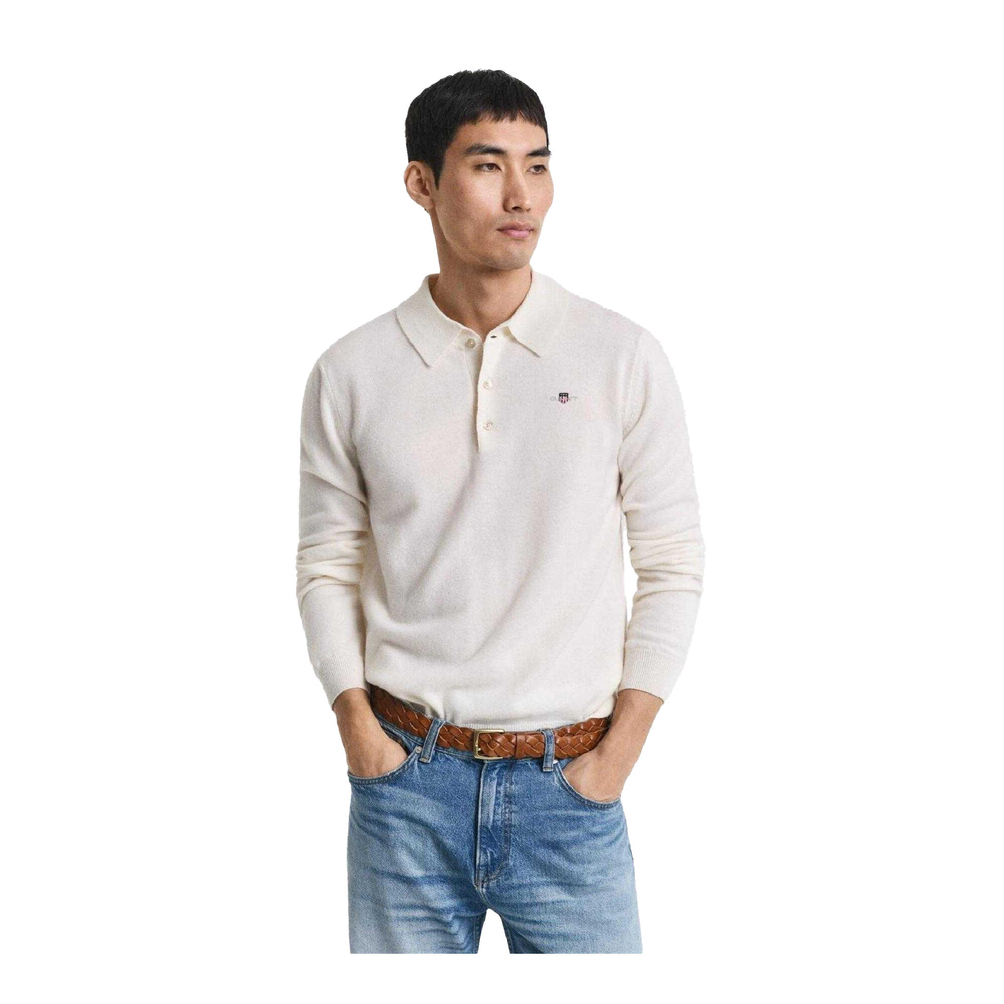 Gant Mens Lambswool Long-Sleeved Polo Shirt