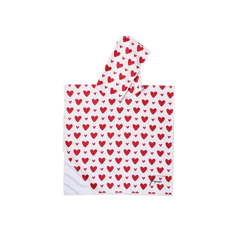 Poncho de Bain enfant 2-7 ans, blanc motifs cœurs rouges 2/7