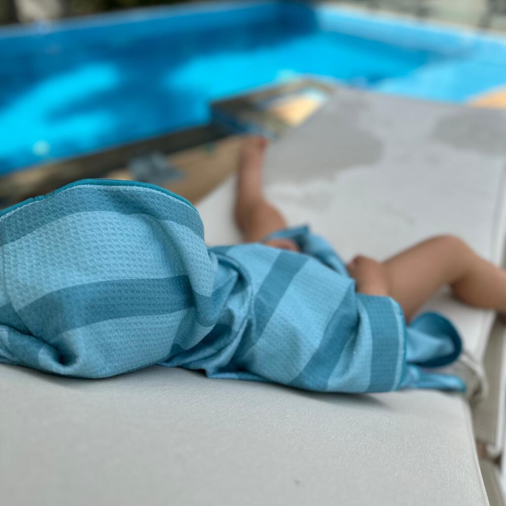 Poncho de Bain enfant 2-7 ans, rayé vert et vert foncé 6/7