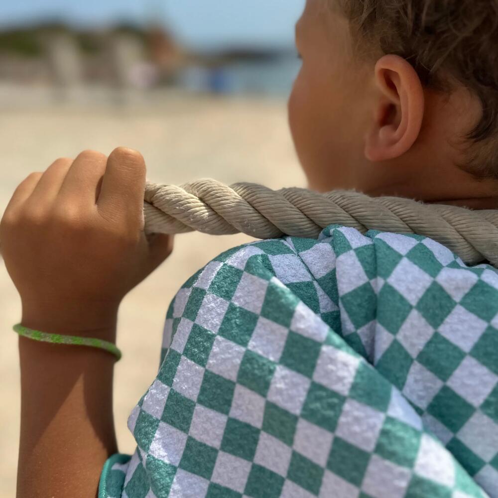 Poncho de Bain enfant 2-7 ans, damier vert et blanc 6/7