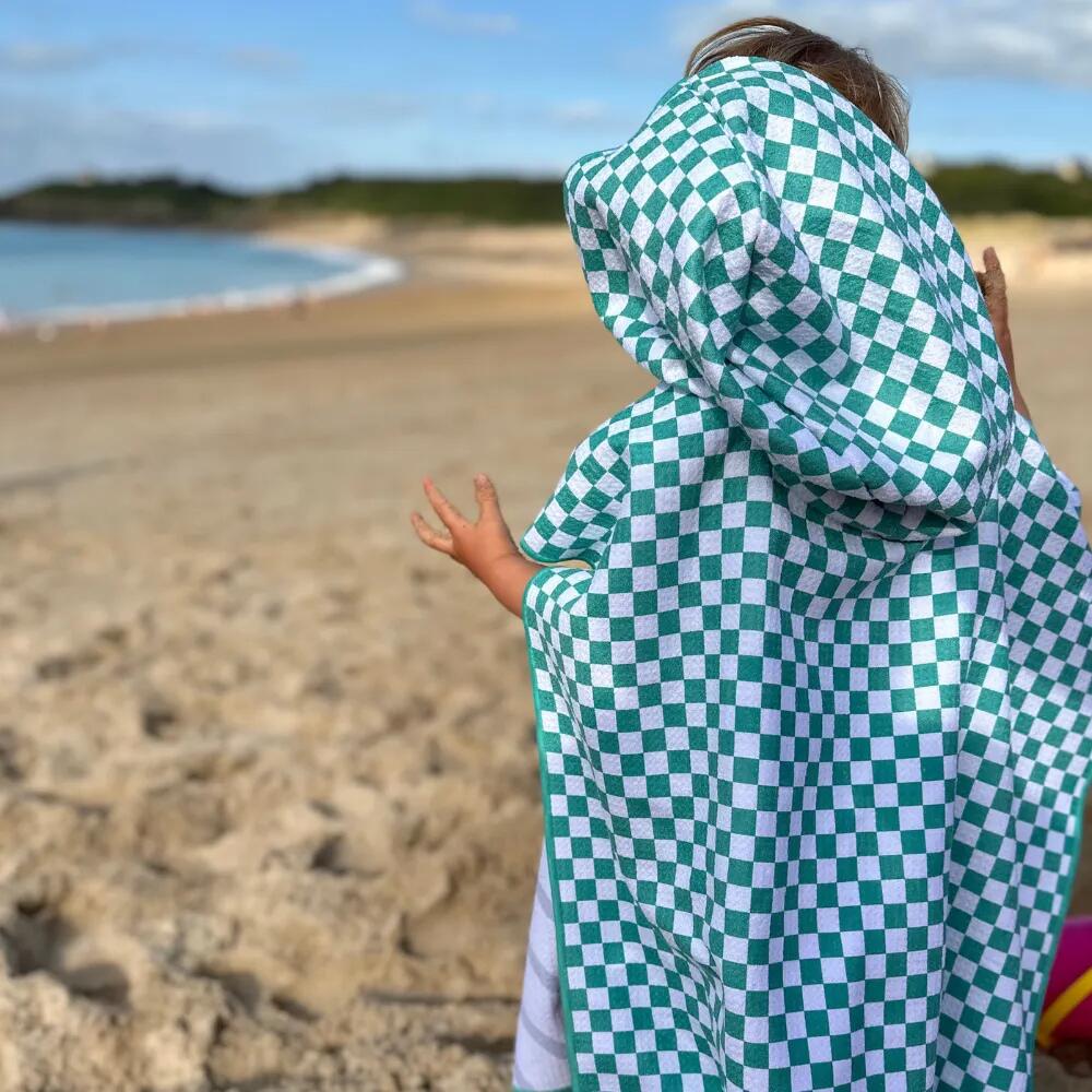 Poncho de Bain enfant 2-7 ans, damier vert et blanc 7/7