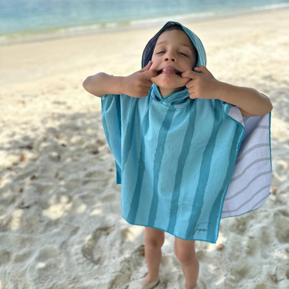Poncho de Bain enfant 2-7 ans, rayé vert et vert foncé 5/7