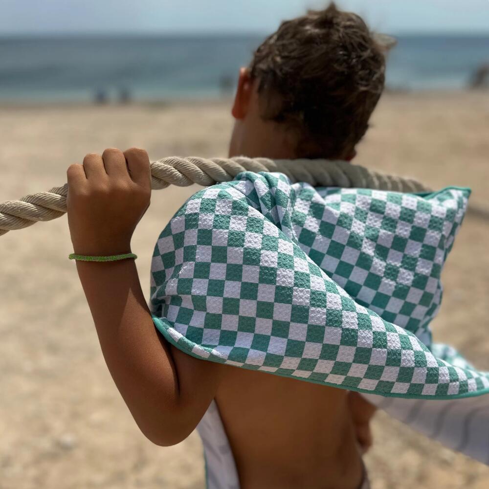 Poncho de Bain enfant 2-7 ans, damier vert et blanc 5/7
