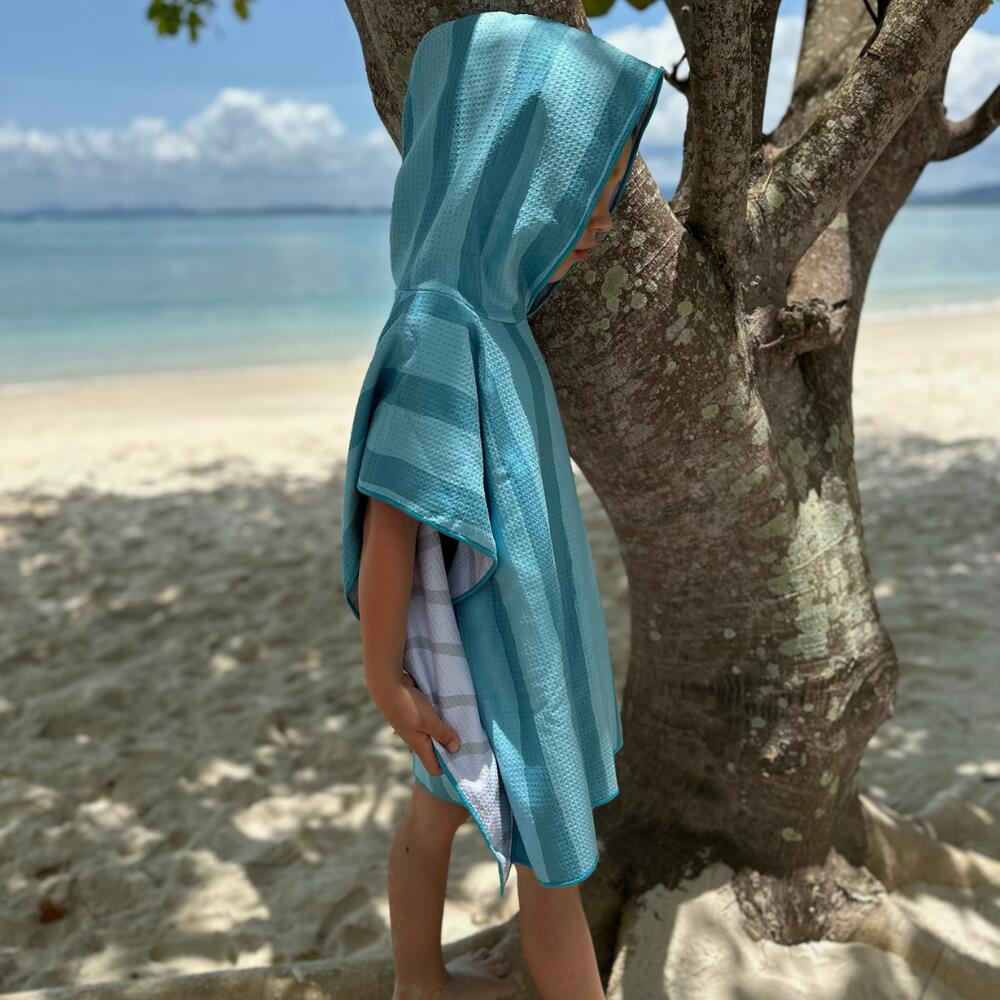 Poncho de Bain enfant 2-7 ans, rayé vert et vert foncé 4/7