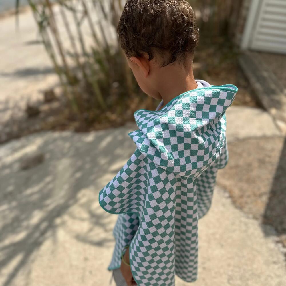 Poncho de Bain enfant 2-7 ans, damier vert et blanc 4/7