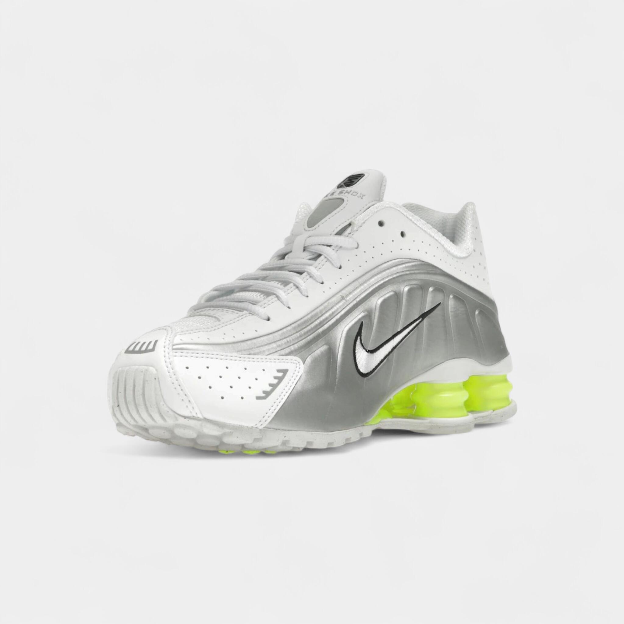 Nike Shox R4 White Metallic Silver Volt (Women's) 3/4