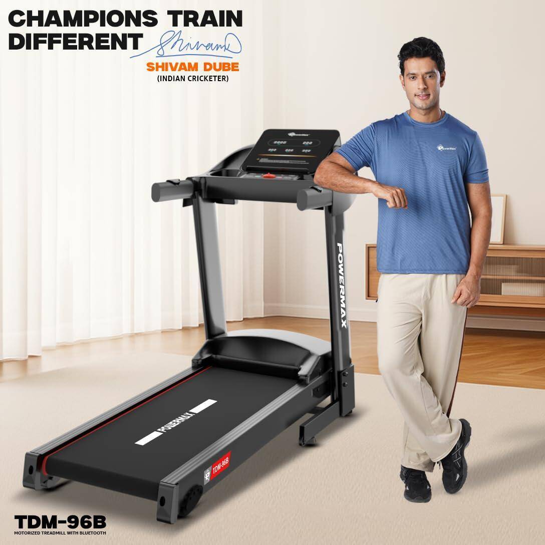 PowerMax Fitness TDM-96B 4HP DC Treadmill for Home, 110KG Max User, 4-Lvl Manual Incline, Foldable Cardio Machine, LED Display -  2