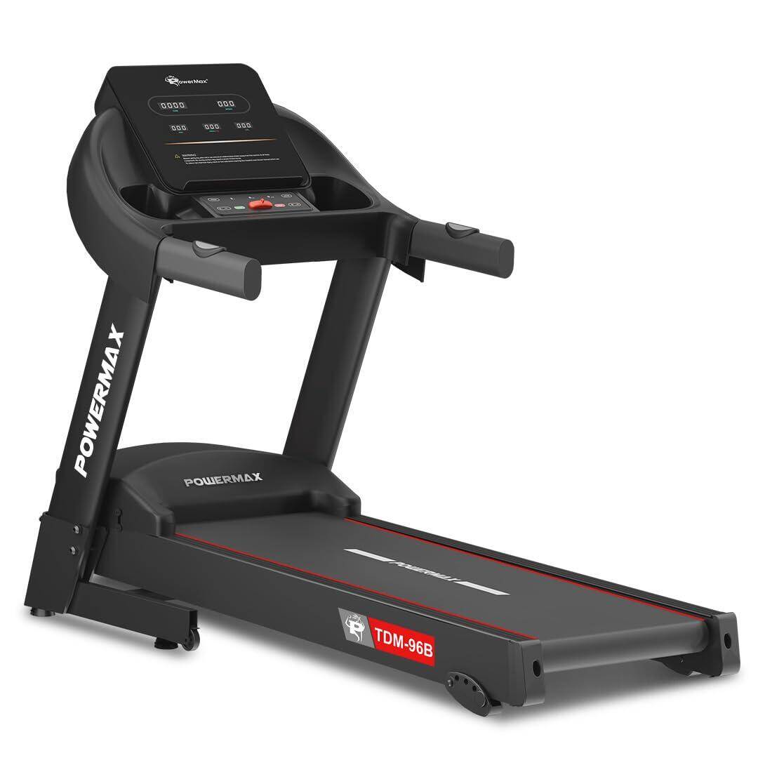 PowerMax Fitness TDM-96B 4HP DC Treadmill for Home, 110KG Max User, 4-Lvl Manual Incline, Foldable Cardio Machine, LED Display -  1