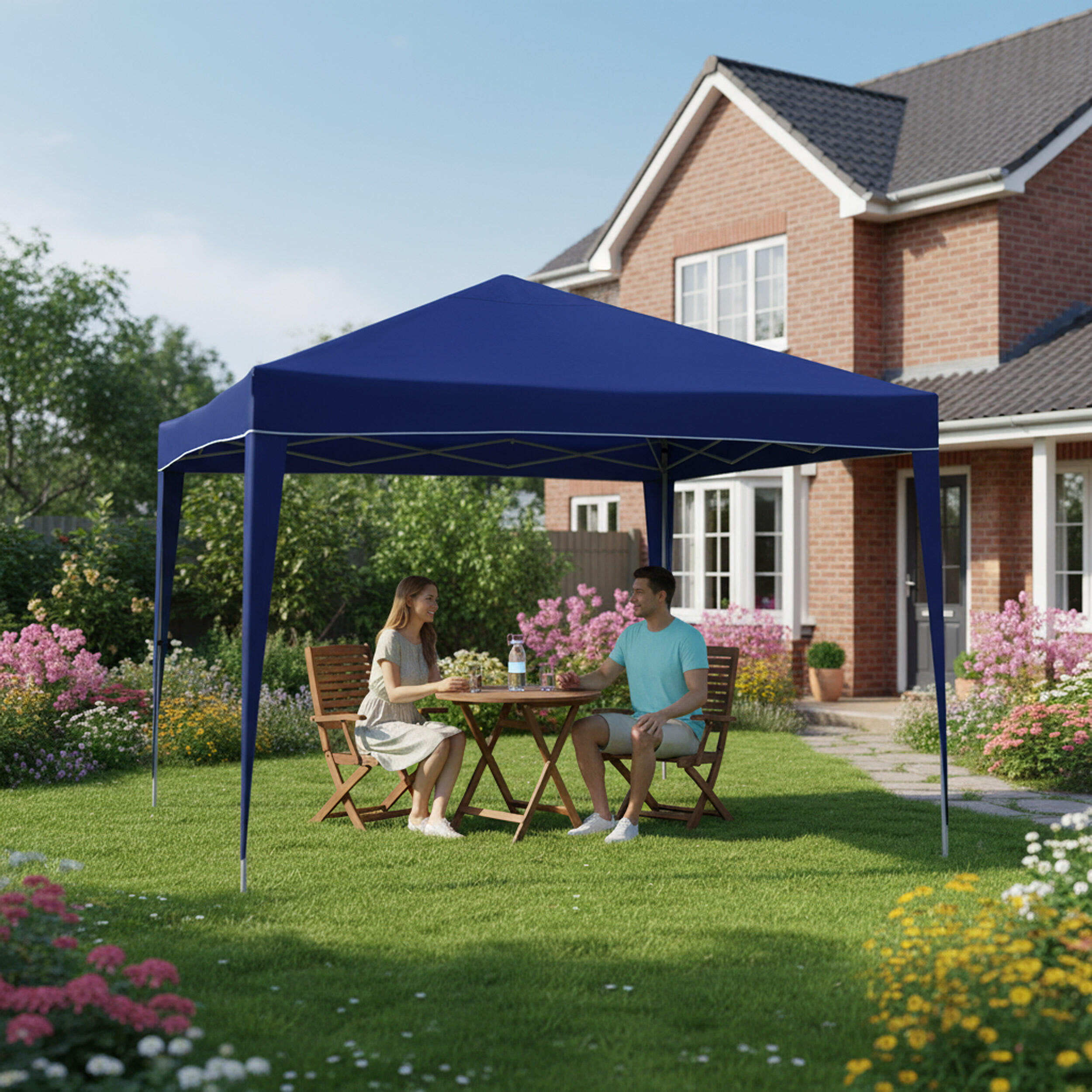 Tente pliable 3x3 m Classic Bleu - Imperméable - Coupe-vent - Vents 3/7