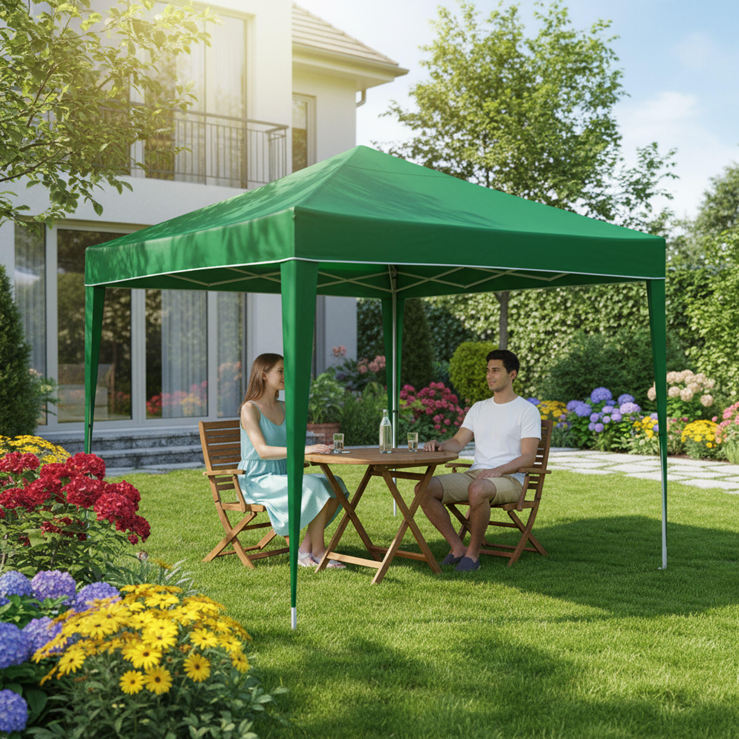 Tente pliable 3x3 m Classic Green - Imperméable - Vent 3/7