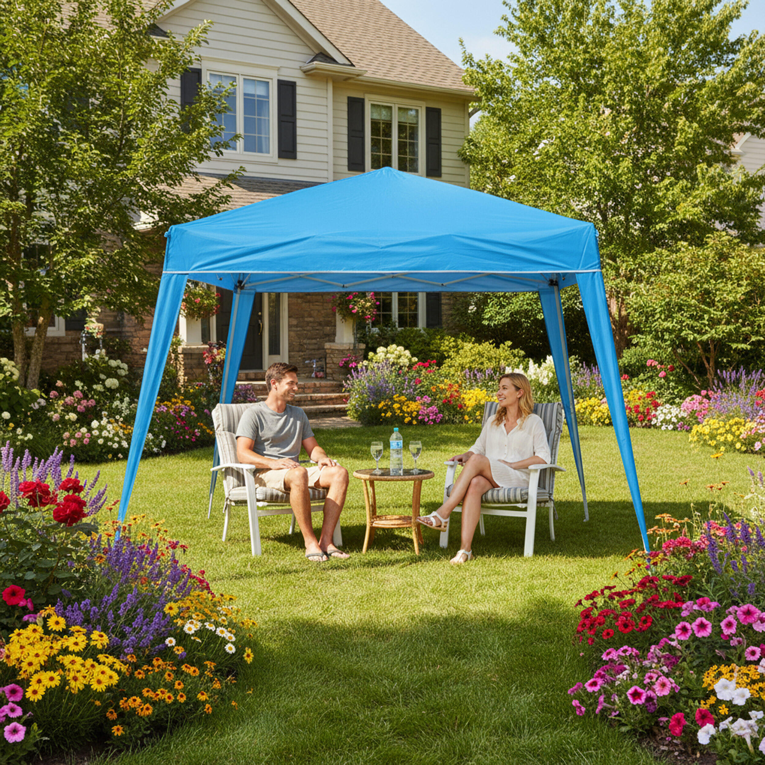 Tenda dobrável California 2,4x2,4 m azul. Jardim, praia, campo 3/7
