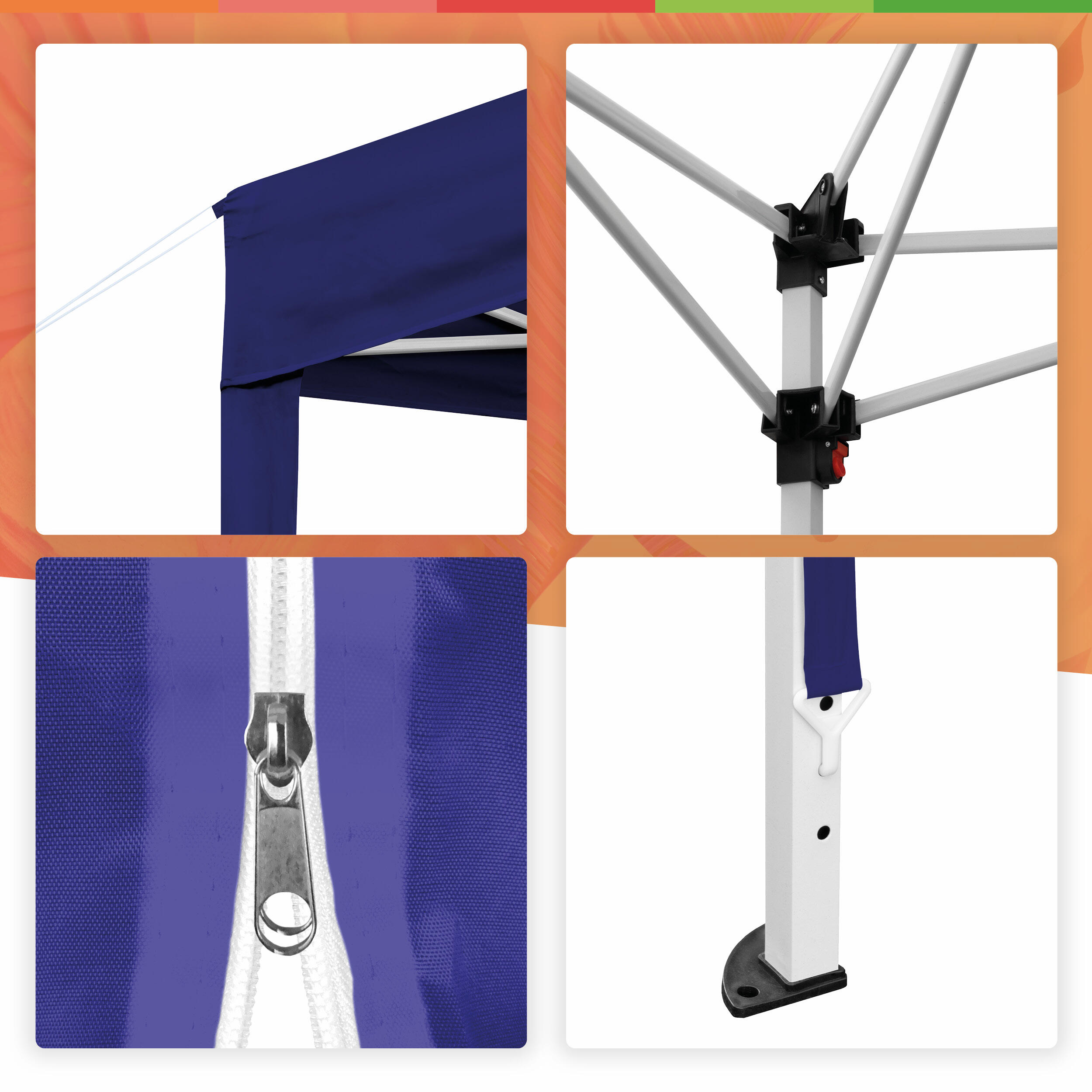 Tente pliante 3x3m bleue UPF50+ pour 10 personnes avec 4 parois et sac 7/7