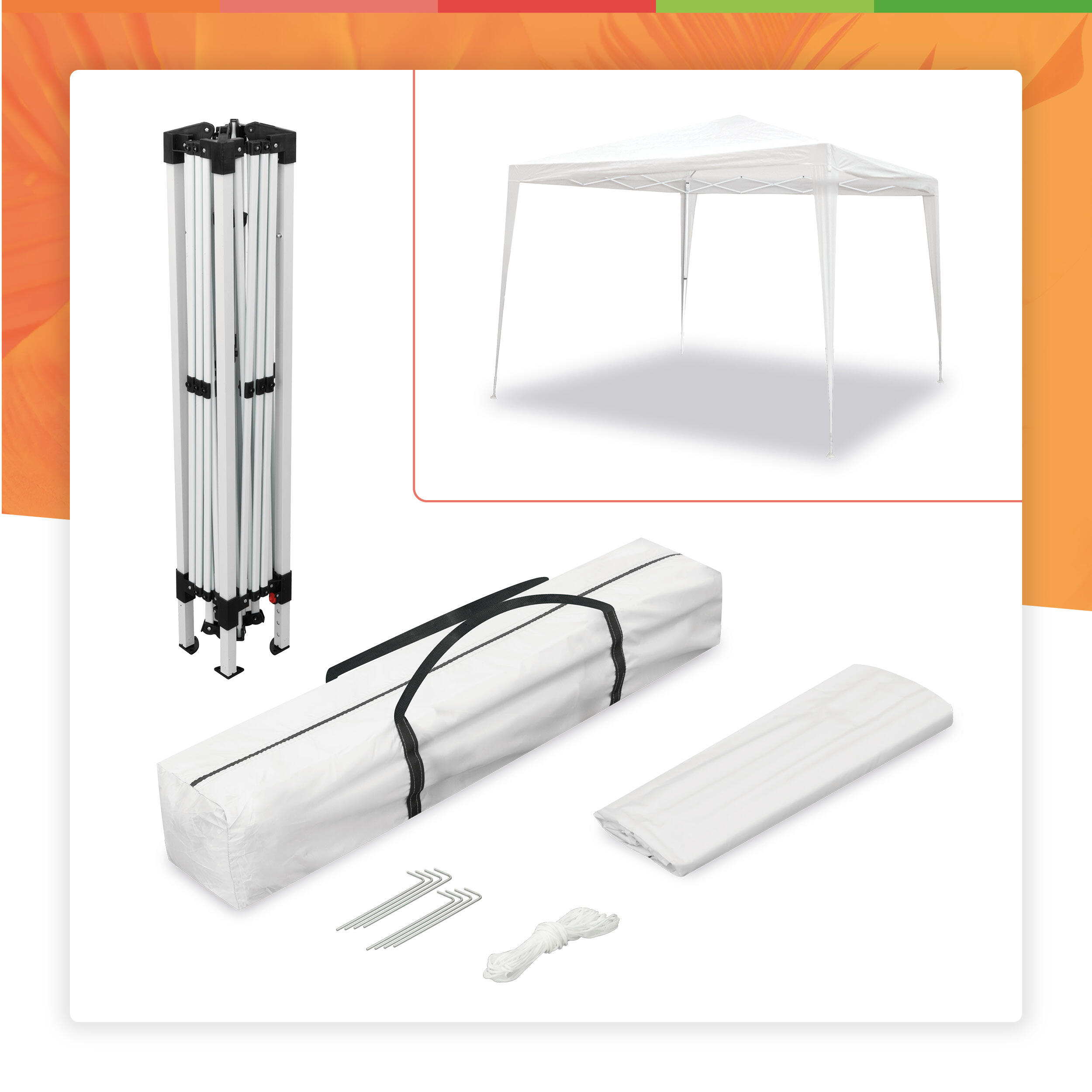 Tonnelle pliante blanche Javea 3x3 Idéale pour jardin, plage et terrasse 6/7