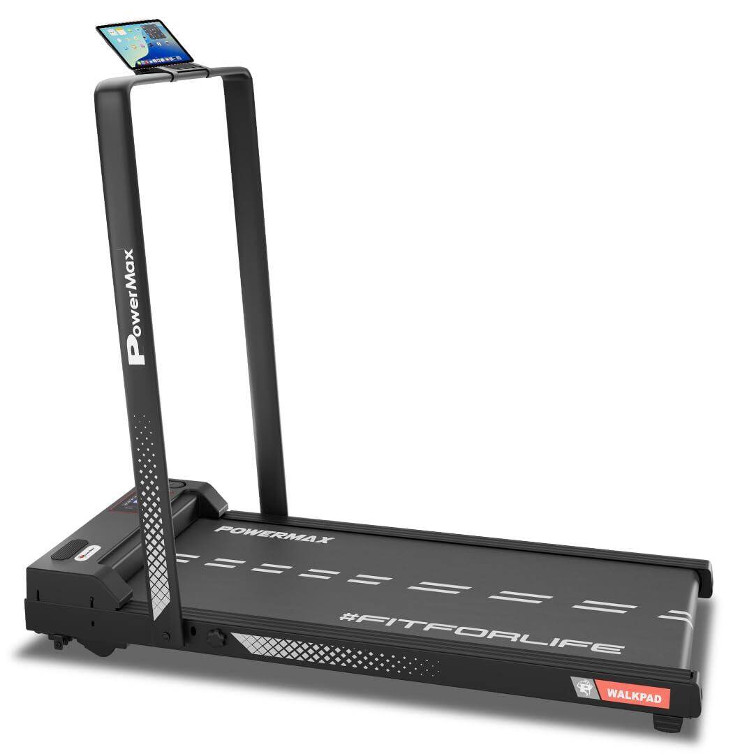 PowerMax Fitness WALKPAD (3HP Peak) Compact Motorized Treadmill for Home-Office use with Remote Control, Max User 110kg, Top Speed 10km/h, 1000x400mm Running Deck, LED Display, iPad & Mobile Holder -  1