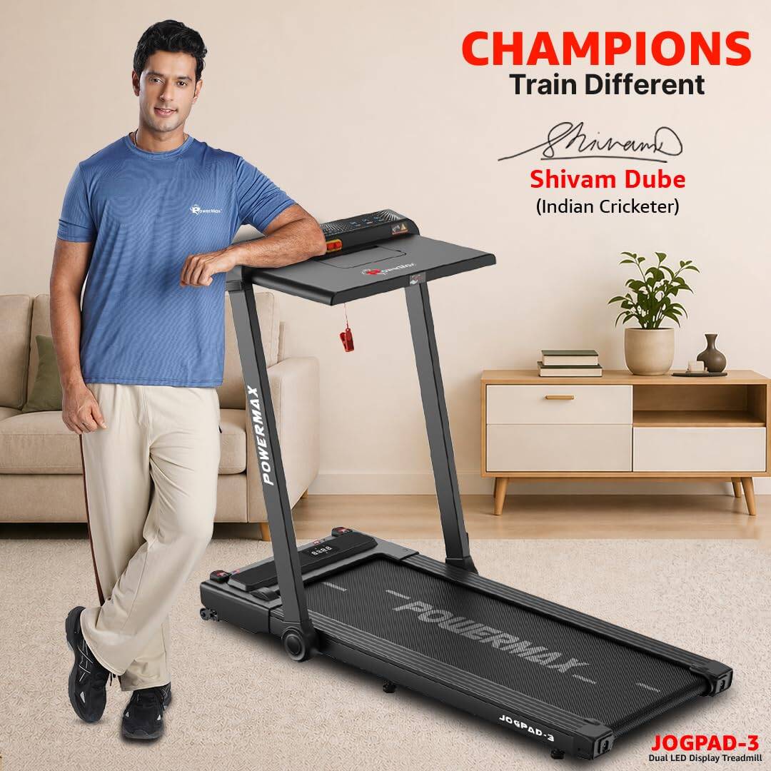 PowerMax Fitness JogPad-3 (4HP Peak) Motorised 2 in 1 Under Desk Treadmill for Home Workout | Walkingpad | Remote Control, LED Display, BT Speaker, | Free (DIY) Installation Assistance -  2