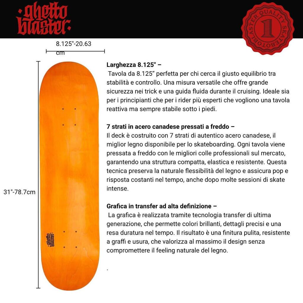 Skateboard Ghettoblaster Deck Small Logo Orange 8.125"
