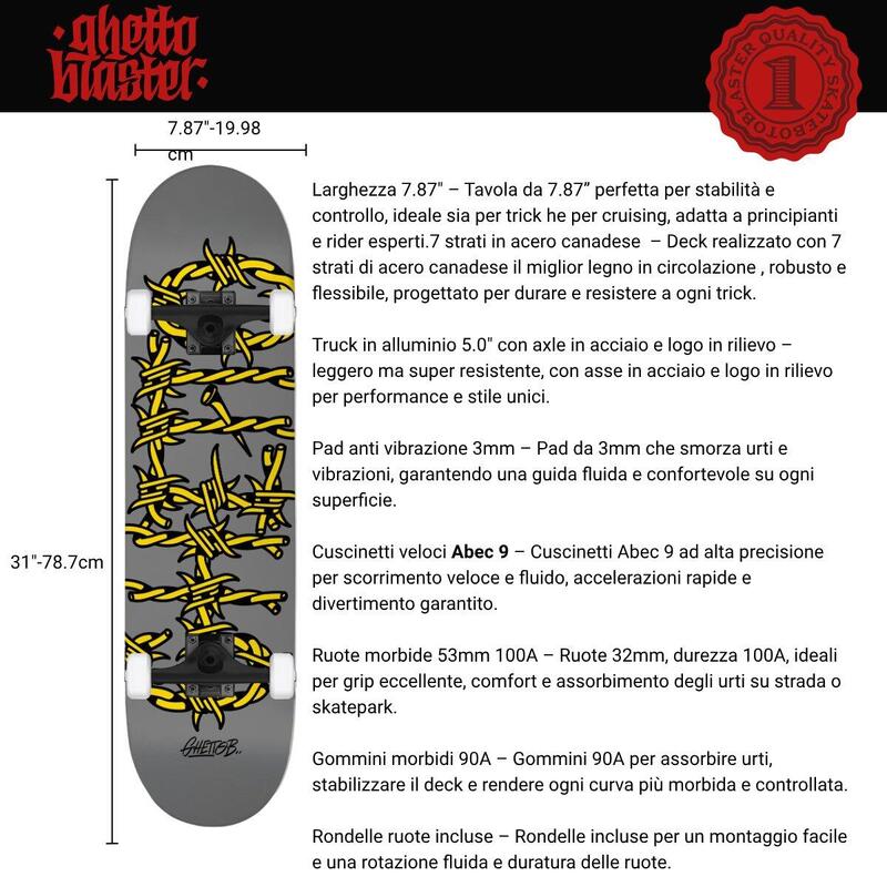 Skate pentru început Barbed Wire Gri 7.87"