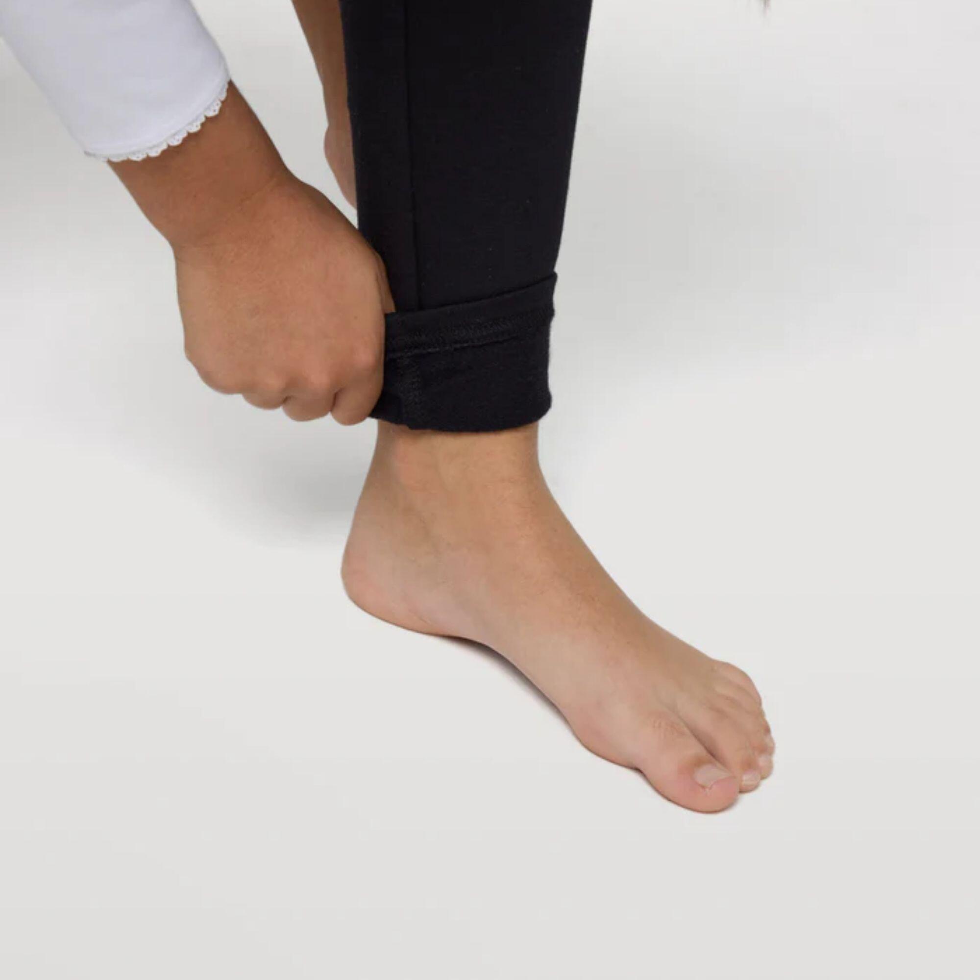 Legging fille chaud noir en coton naturel 3/4