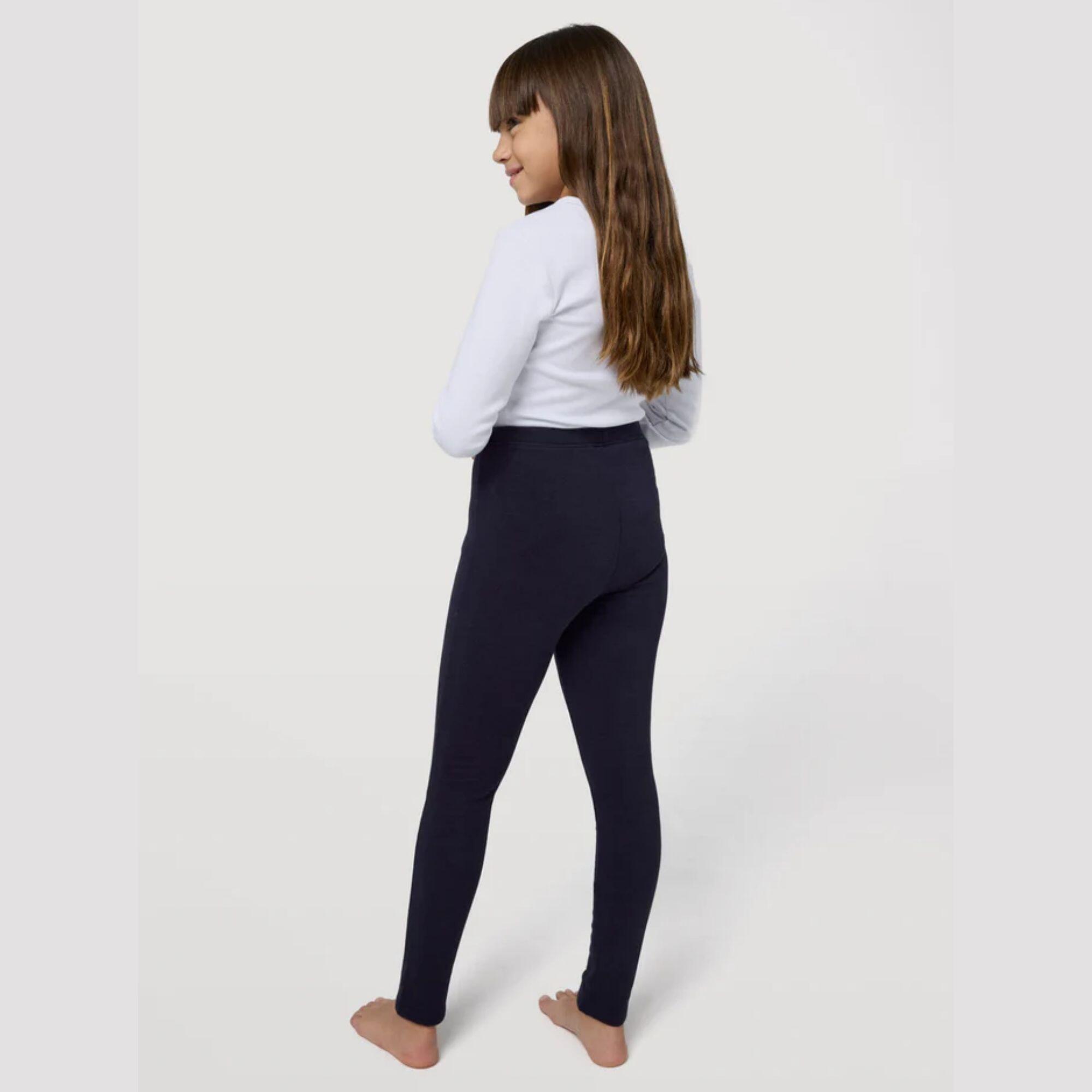 Legging chaud fille en coton naturel marine 2/4