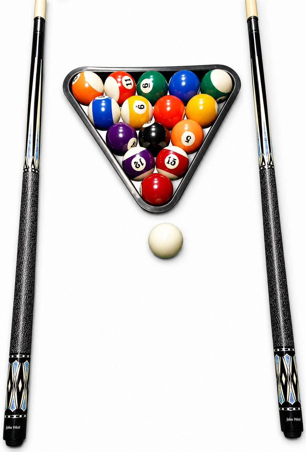 Set da biliardo professionale John West -palle+triangolo+2 stecche JW-3 3/3