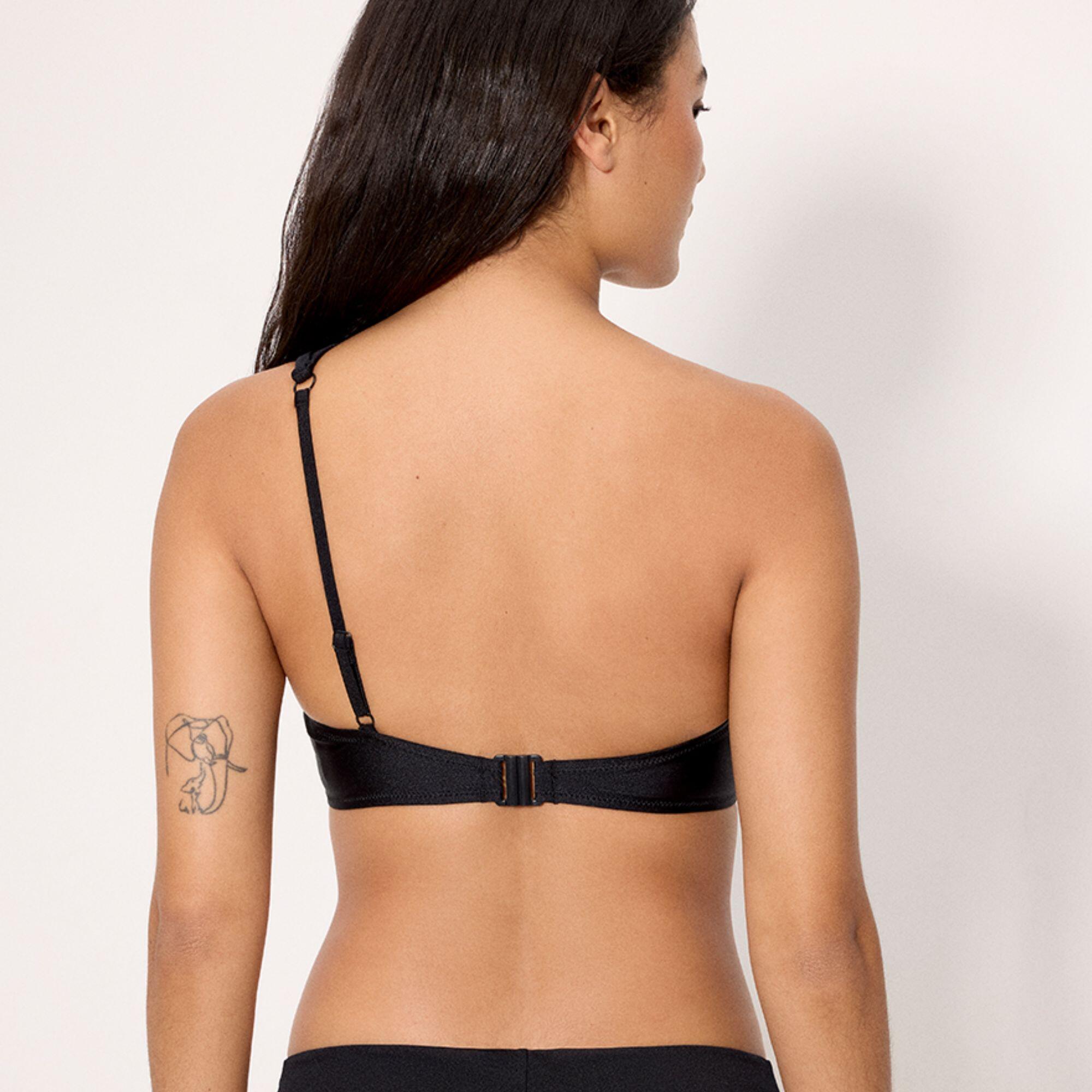 Top bikini asimétrico con brillo detalle flores negro 2/4