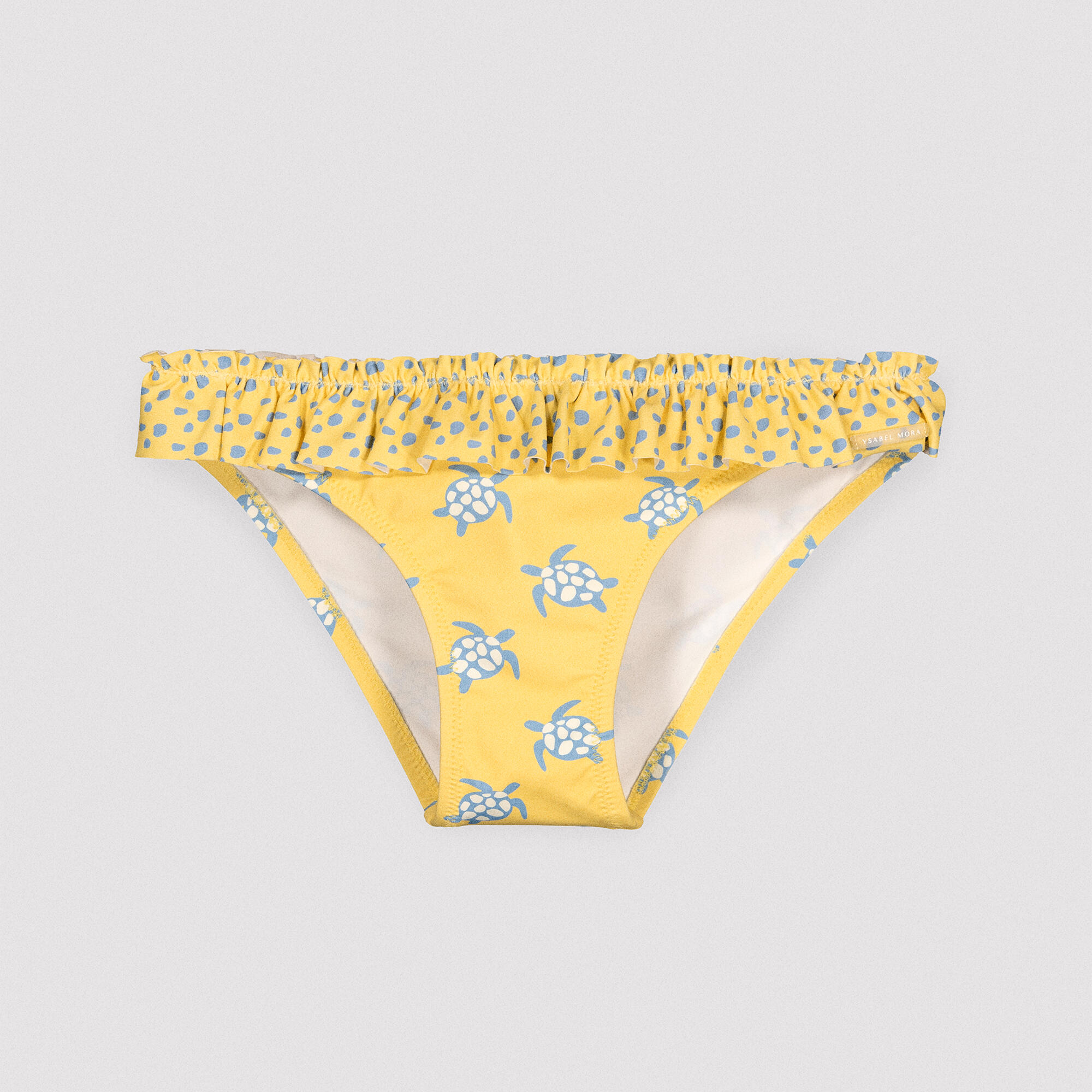 Culetín niña detalle volantes y lazos estampado tortugas amarillo 1/6