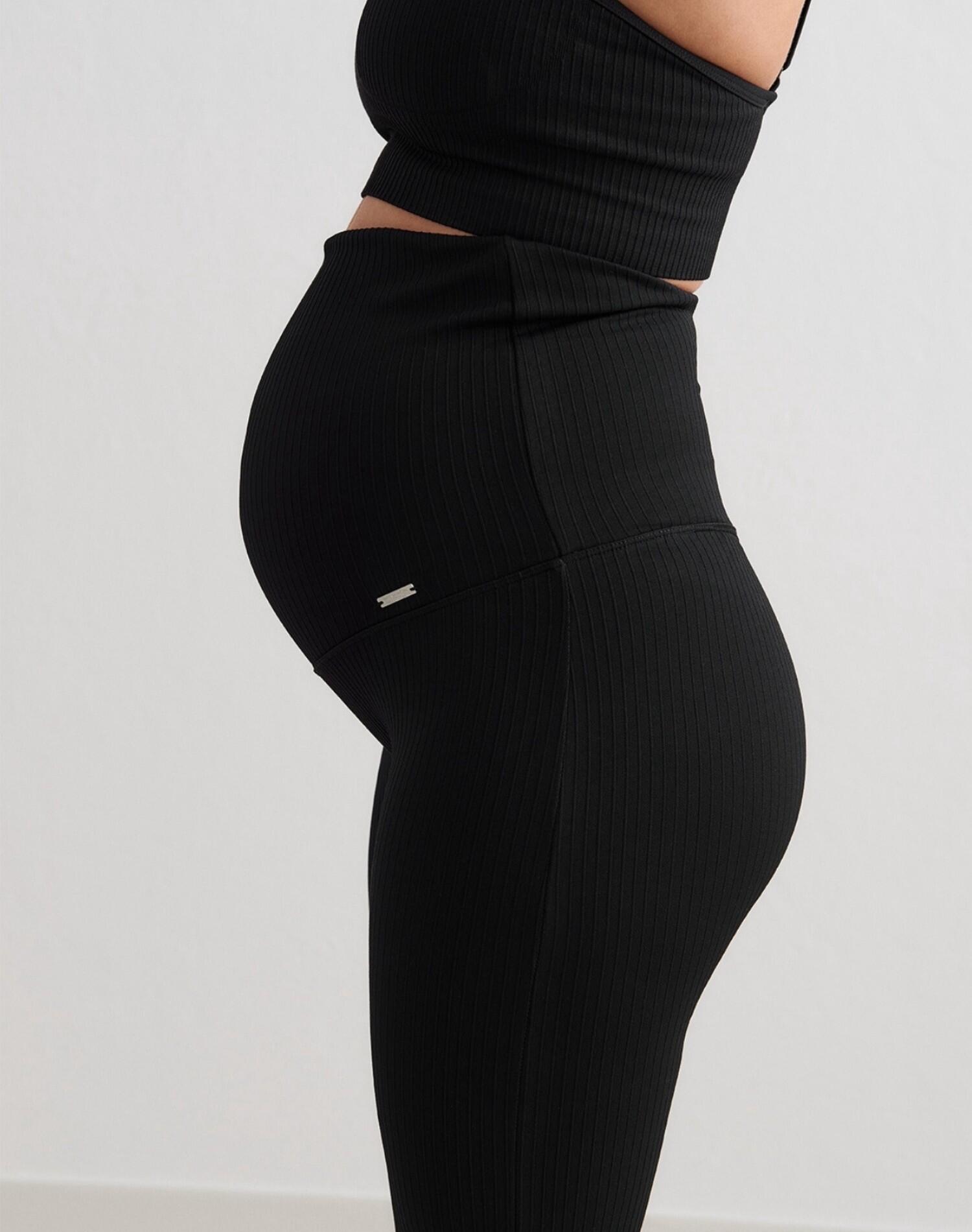 Mallas Mujer Acanaladas Sin Costuras Maternidad Negro 3/4