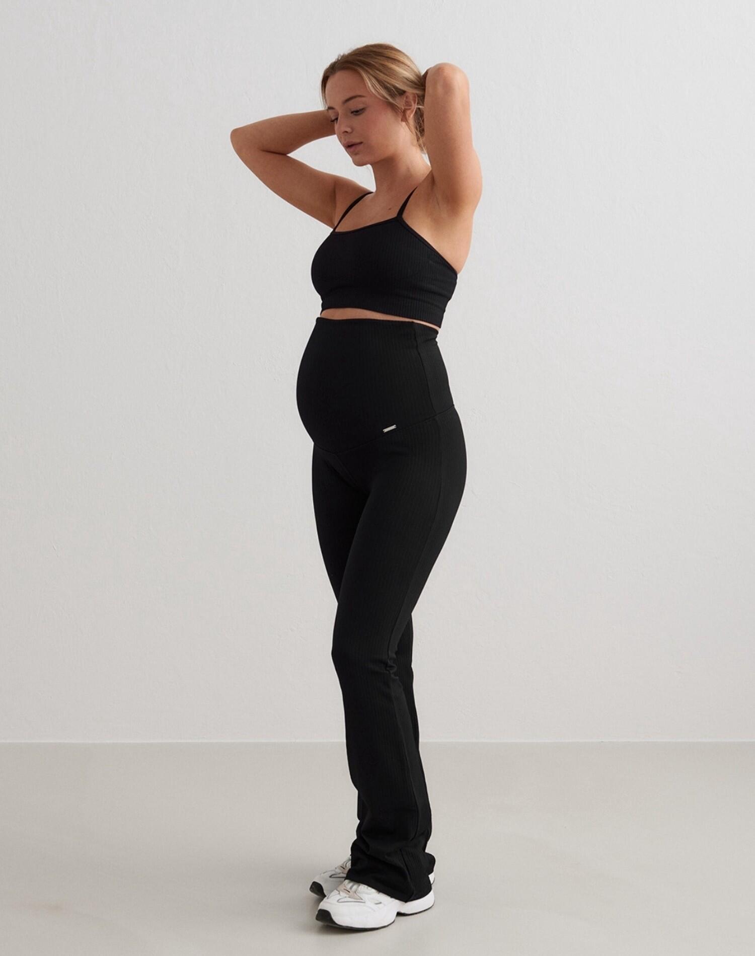 Mallas Mujer Acanaladas Sin Costuras Maternidad Negro 4/4