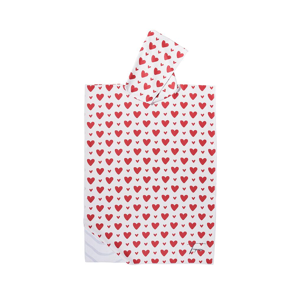 Poncho de Bain enfant 8-12 ans blanc motifs cœurs rouges 2/6
