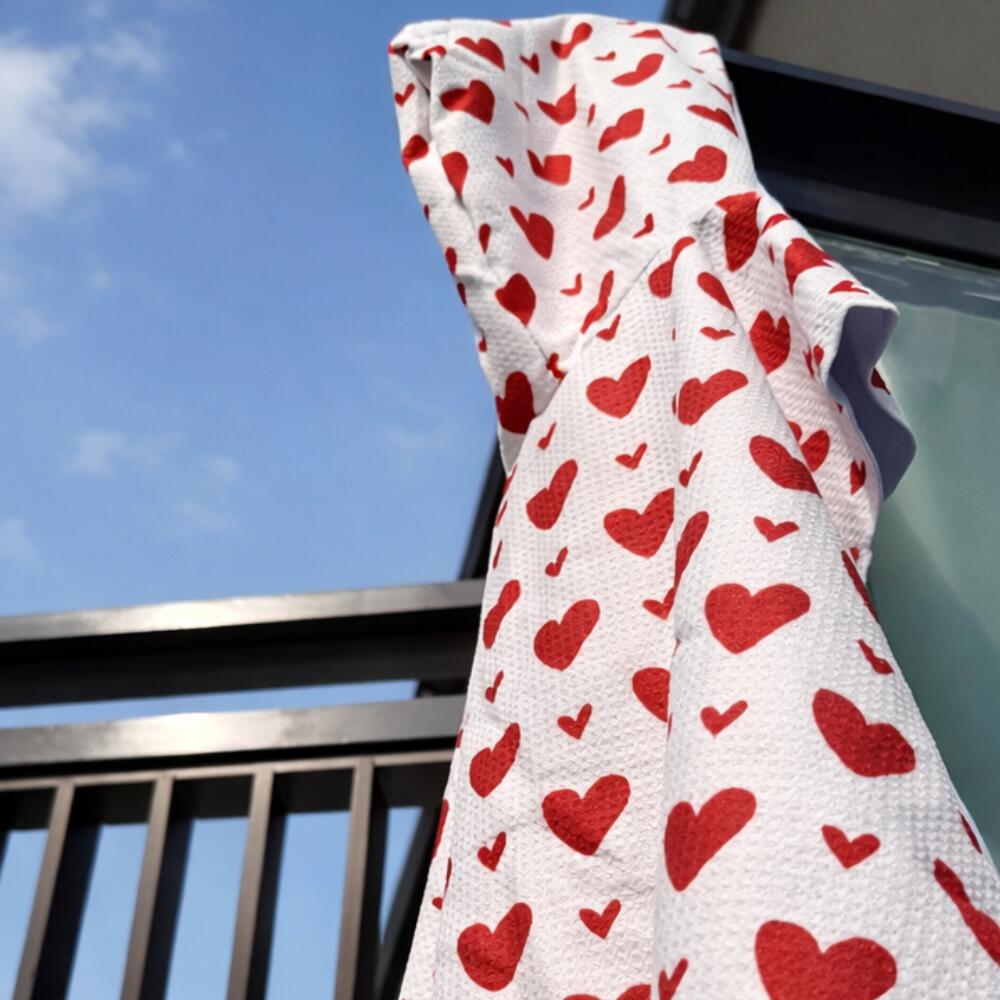 Poncho de Bain enfant 8-12 ans blanc motifs cœurs rouges 5/6