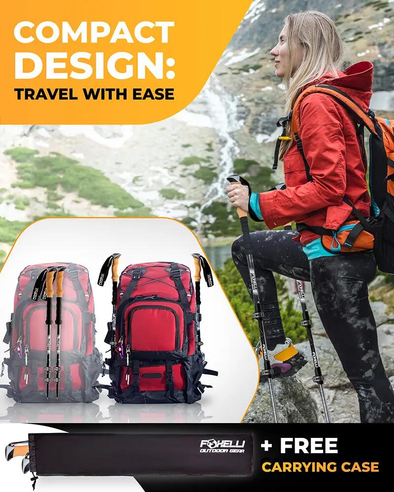 Bâtons de Trekking Foxelli – Aluminium 7075 pliables, poignées liège 5/7