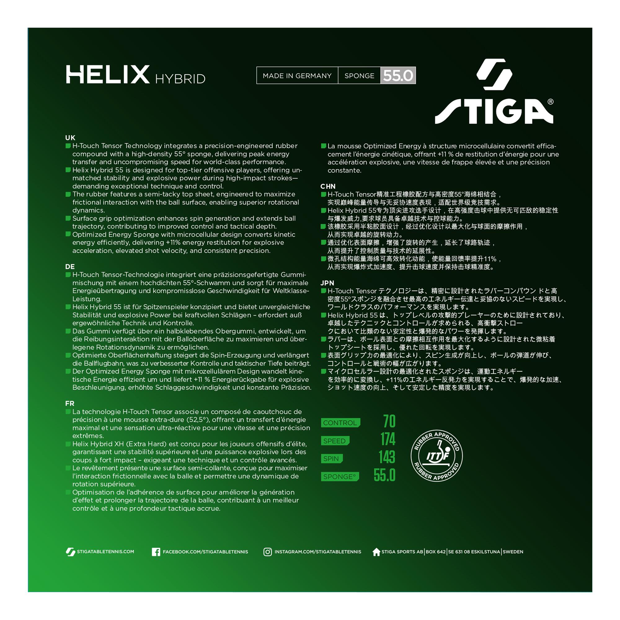 STIGA Tishtennisbelag Helix Hybrid 55 Red 2,2 3/4