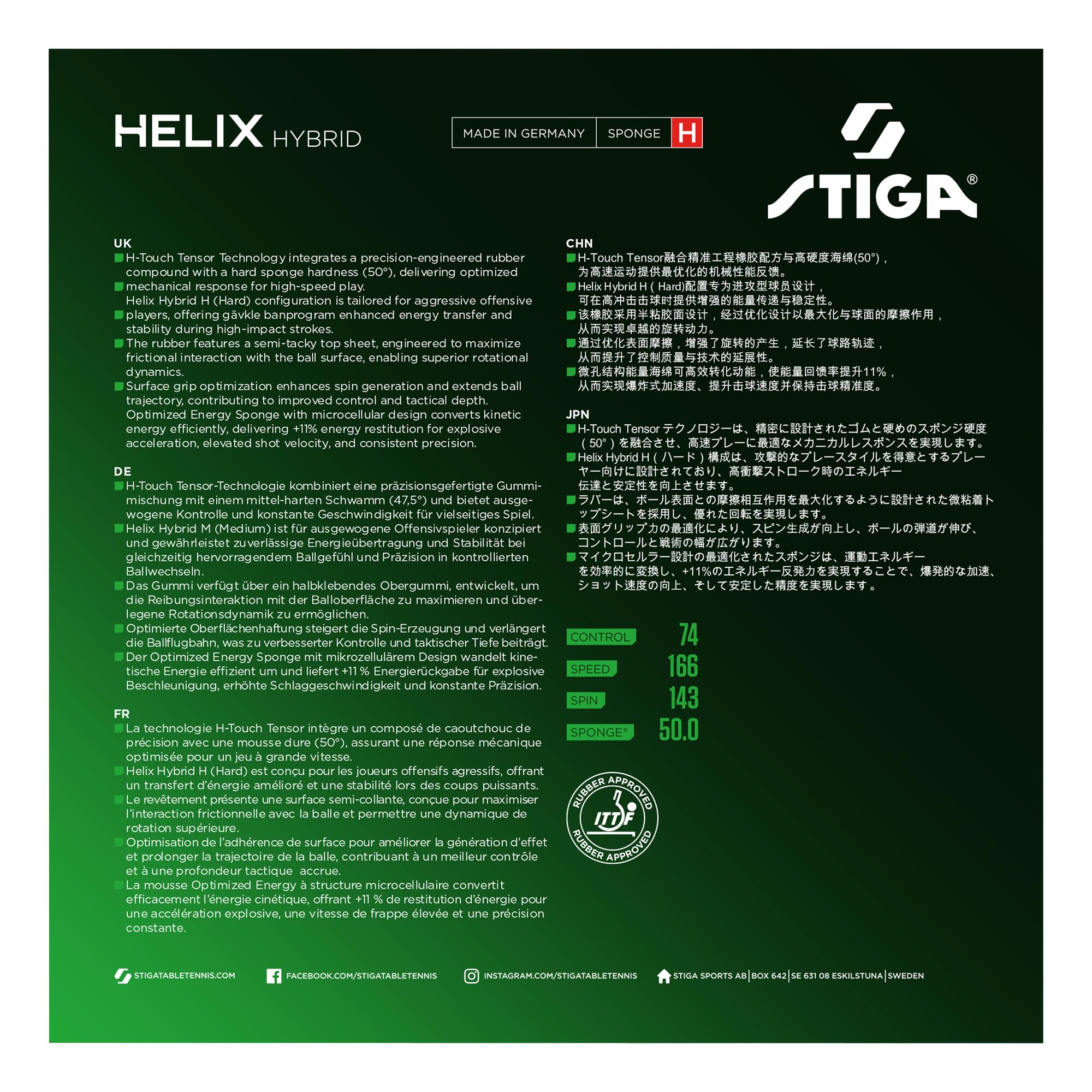 STIGA Revestimiento pala de ping pong Helix Hybrid H Black 2,2 3/4