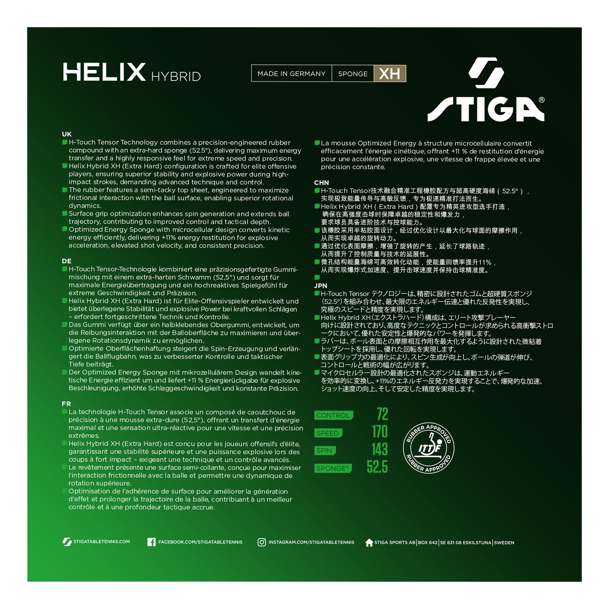 STIGA REVÊTEMENT RAQUETTE DE TENNIS DE TABLE Helix Hybrid XH Black 2,2 3/4
