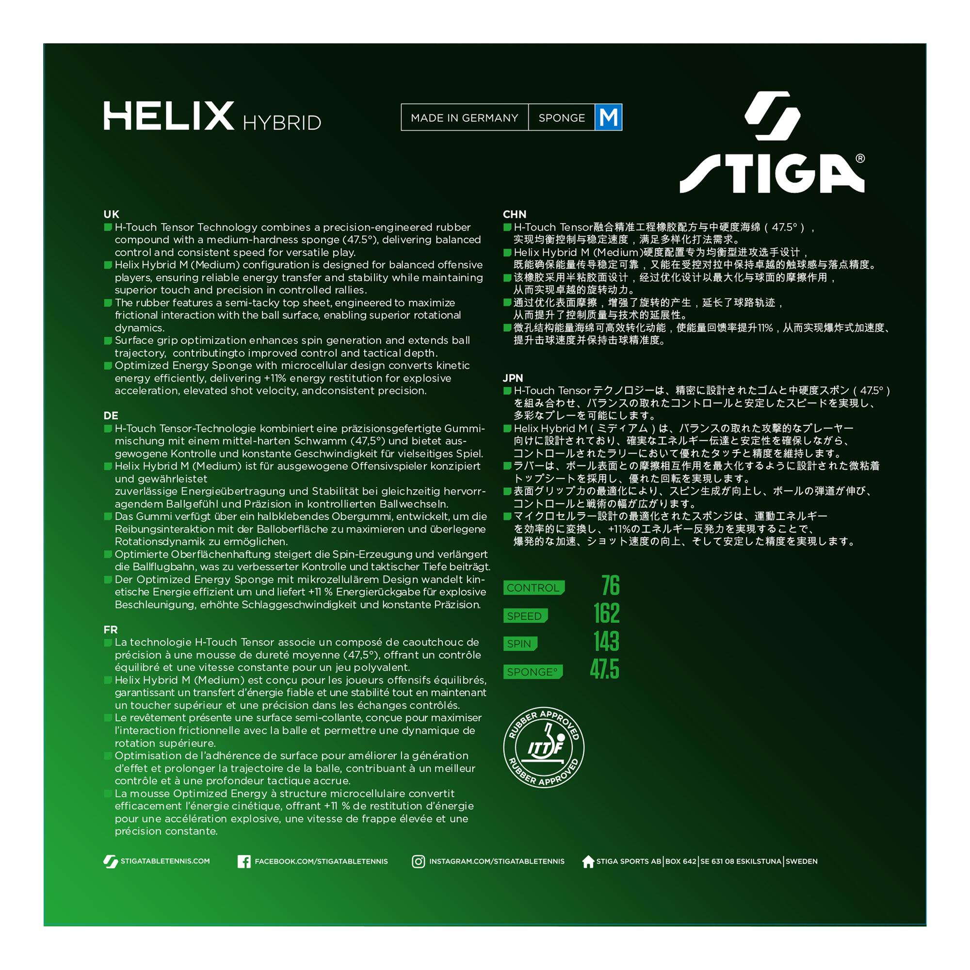 STIGA Revestimiento pala de ping pong Helix Hybrid M Red 2,2 3/4