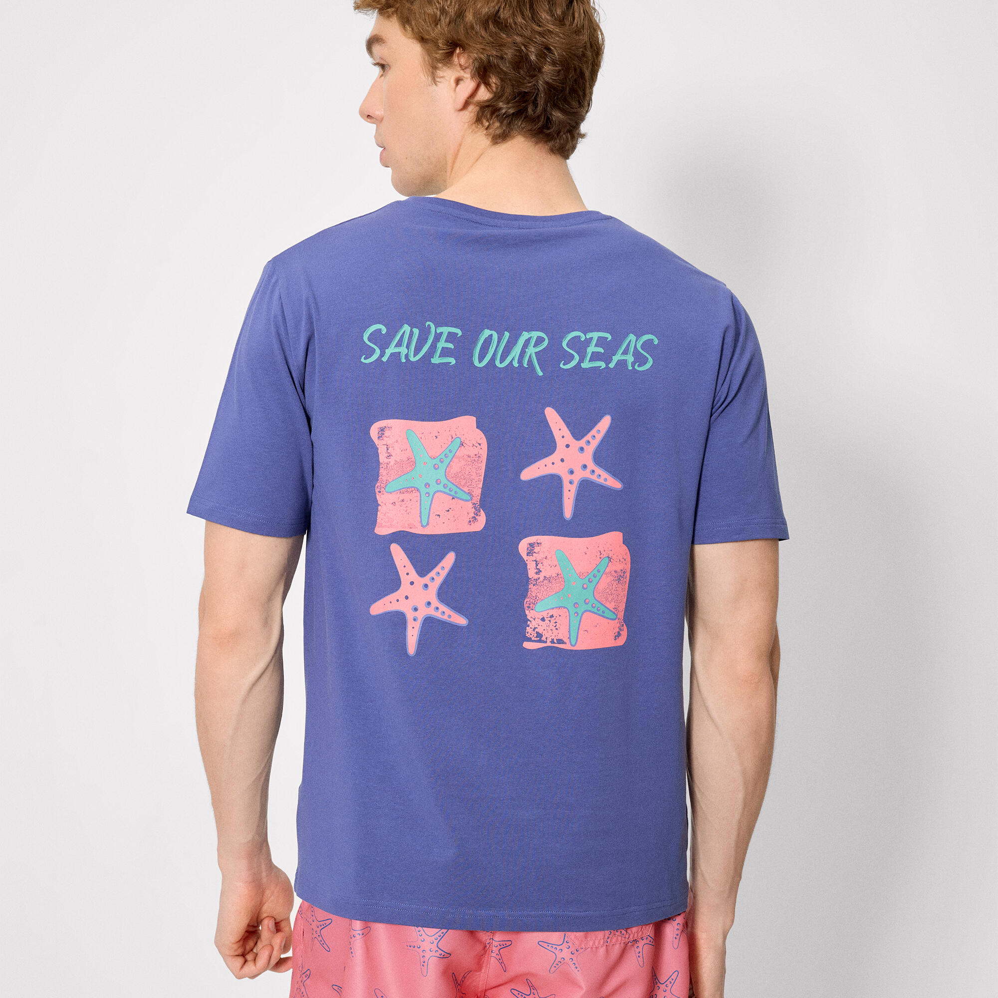 T-shirt à manches courtes avec imprimé d'étoiles de mer bleues 2/3