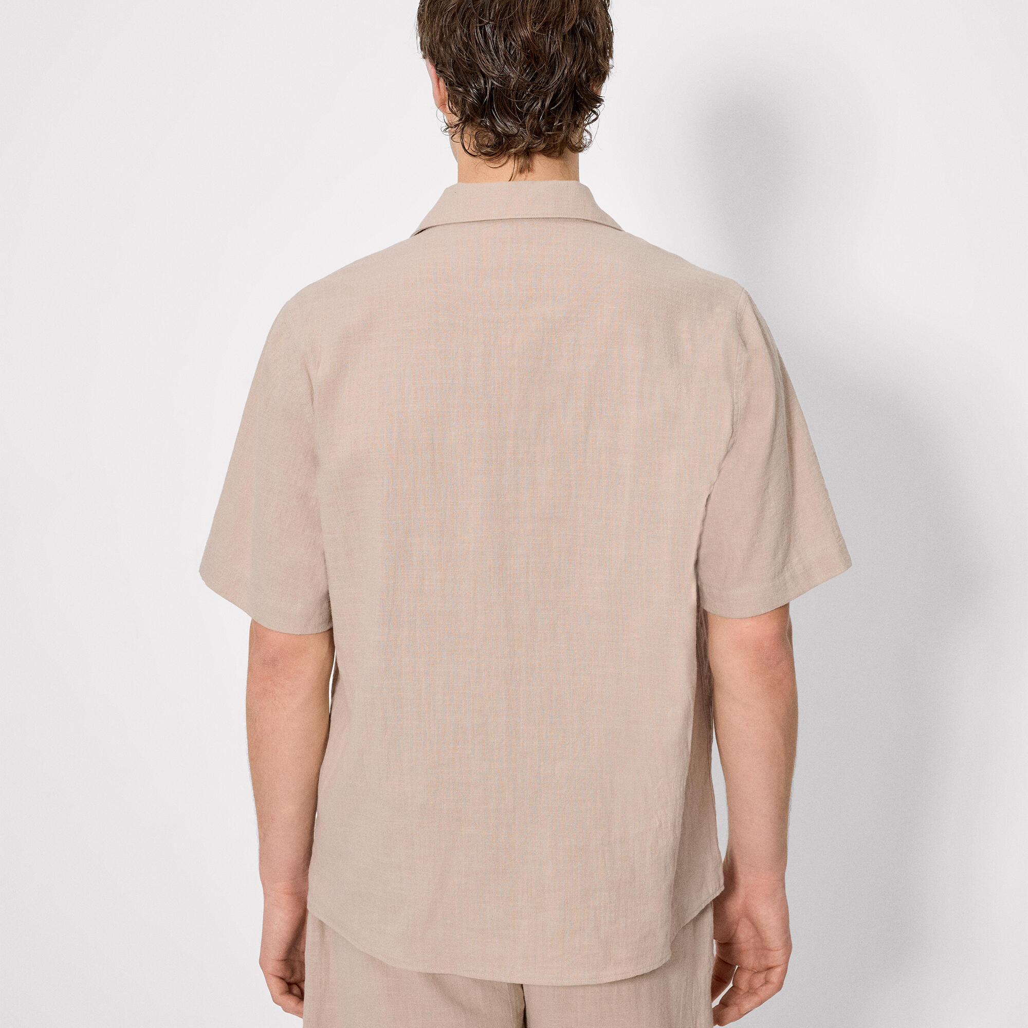 Chemise à manches courtes boutonnée effet lin taupe 2/4