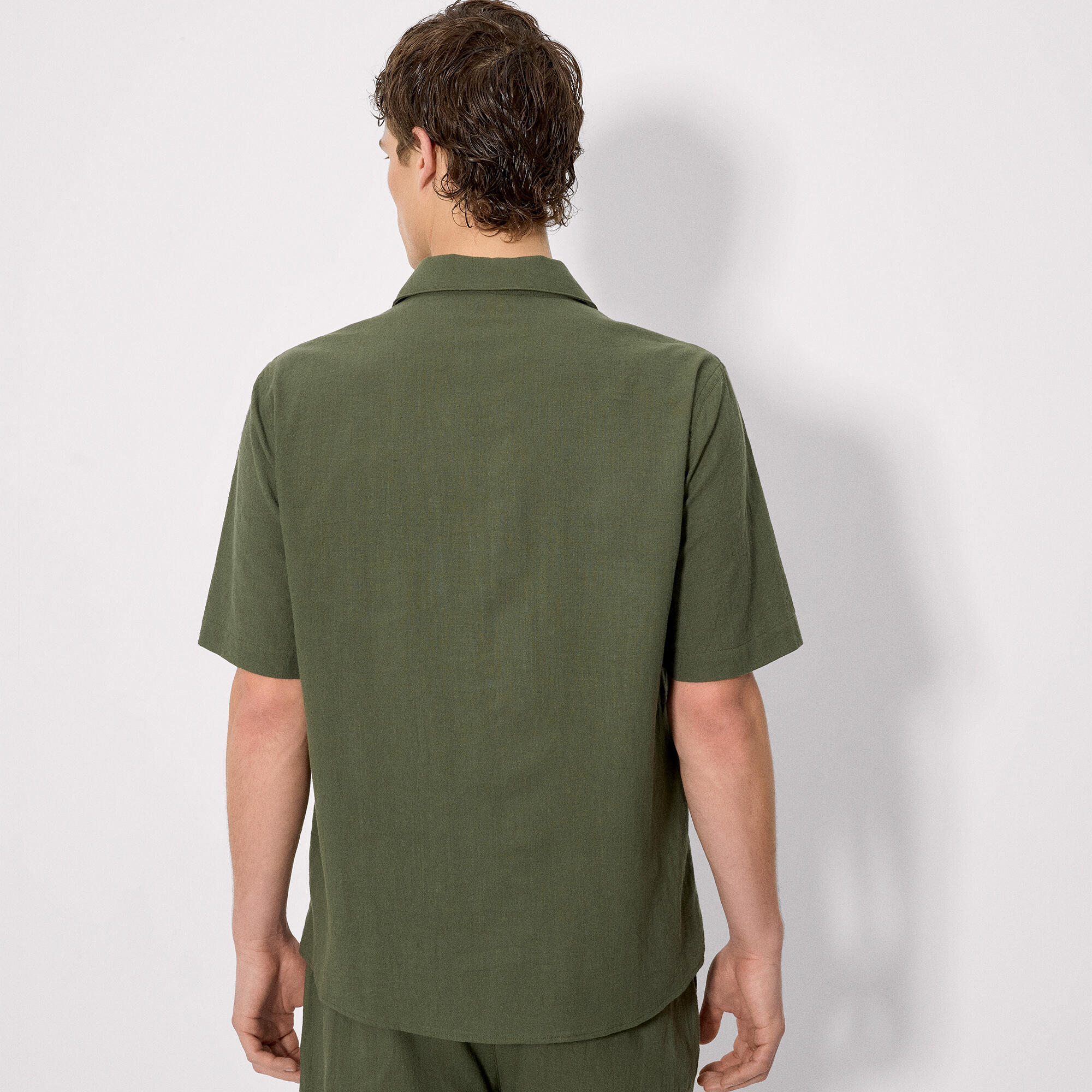 Chemise à manches courtes boutonnée effet lin vert 2/4