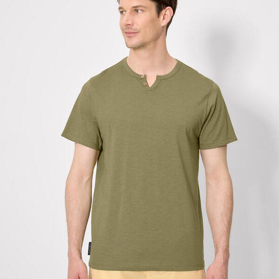 Camiseta manga corta básica cuello panadero verde