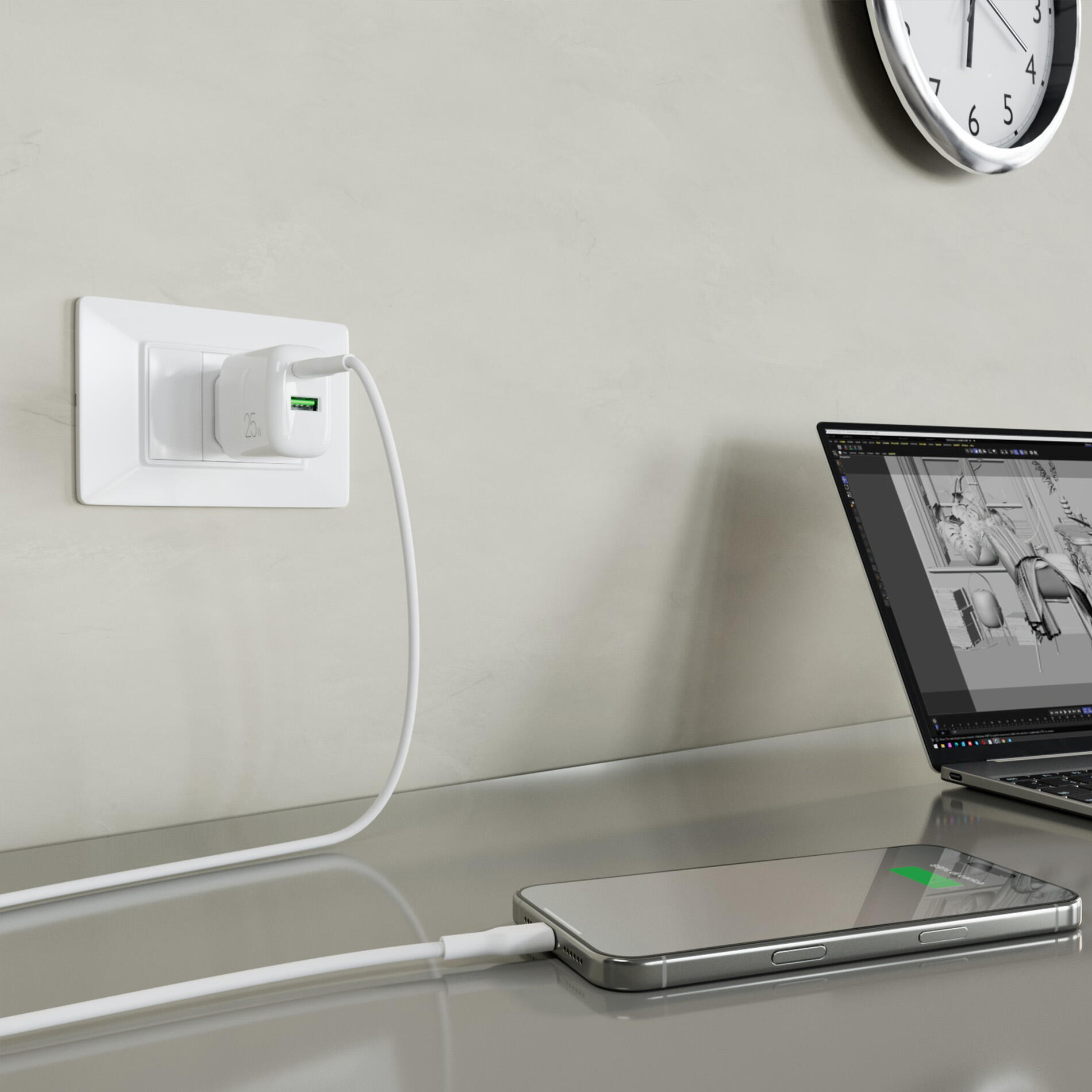 Kit Energia 25W USB‑A/USB‑C + cavo USB‑C 6/6