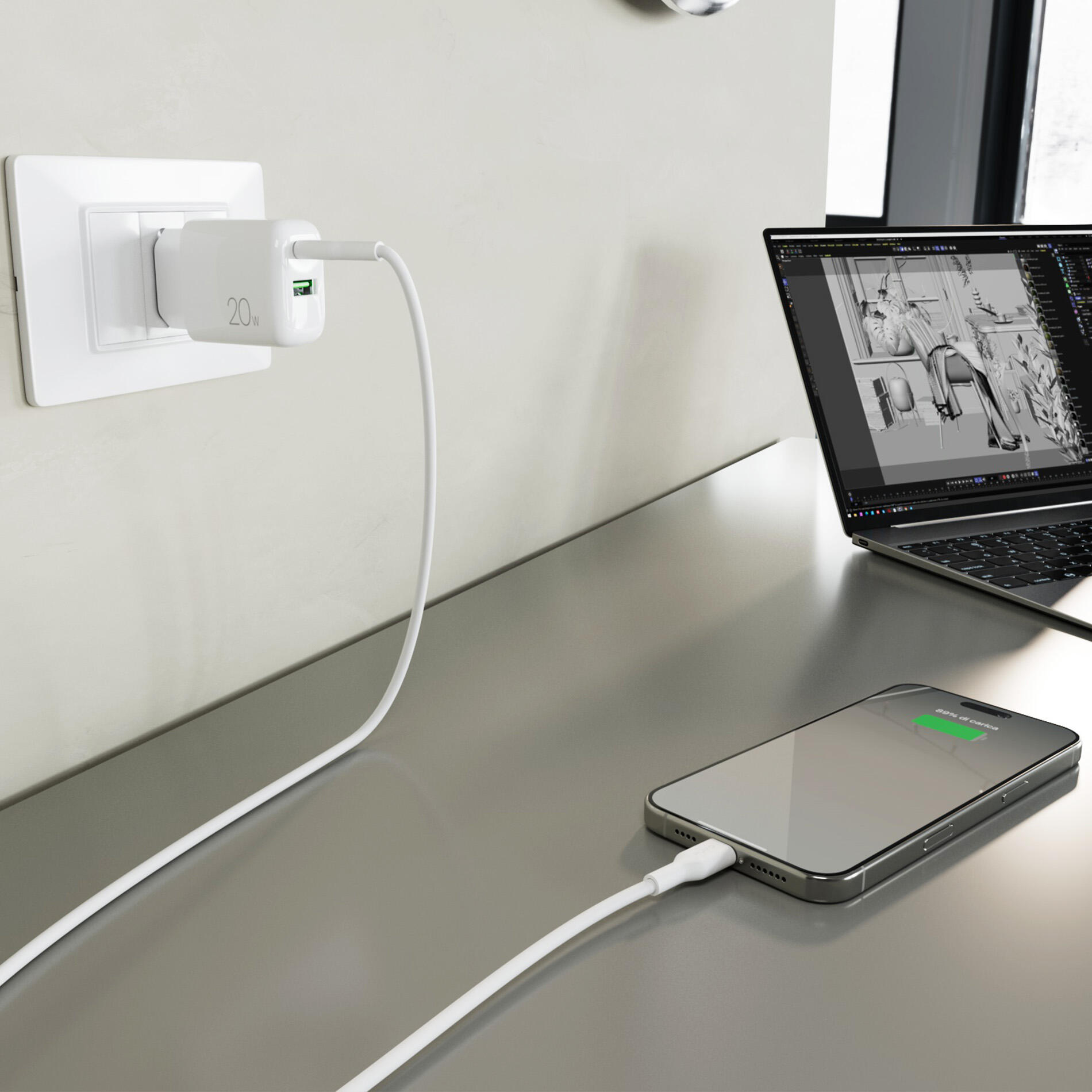 Kit Energia 20W USB‑A/USB‑C + cavo USB‑C 6/6