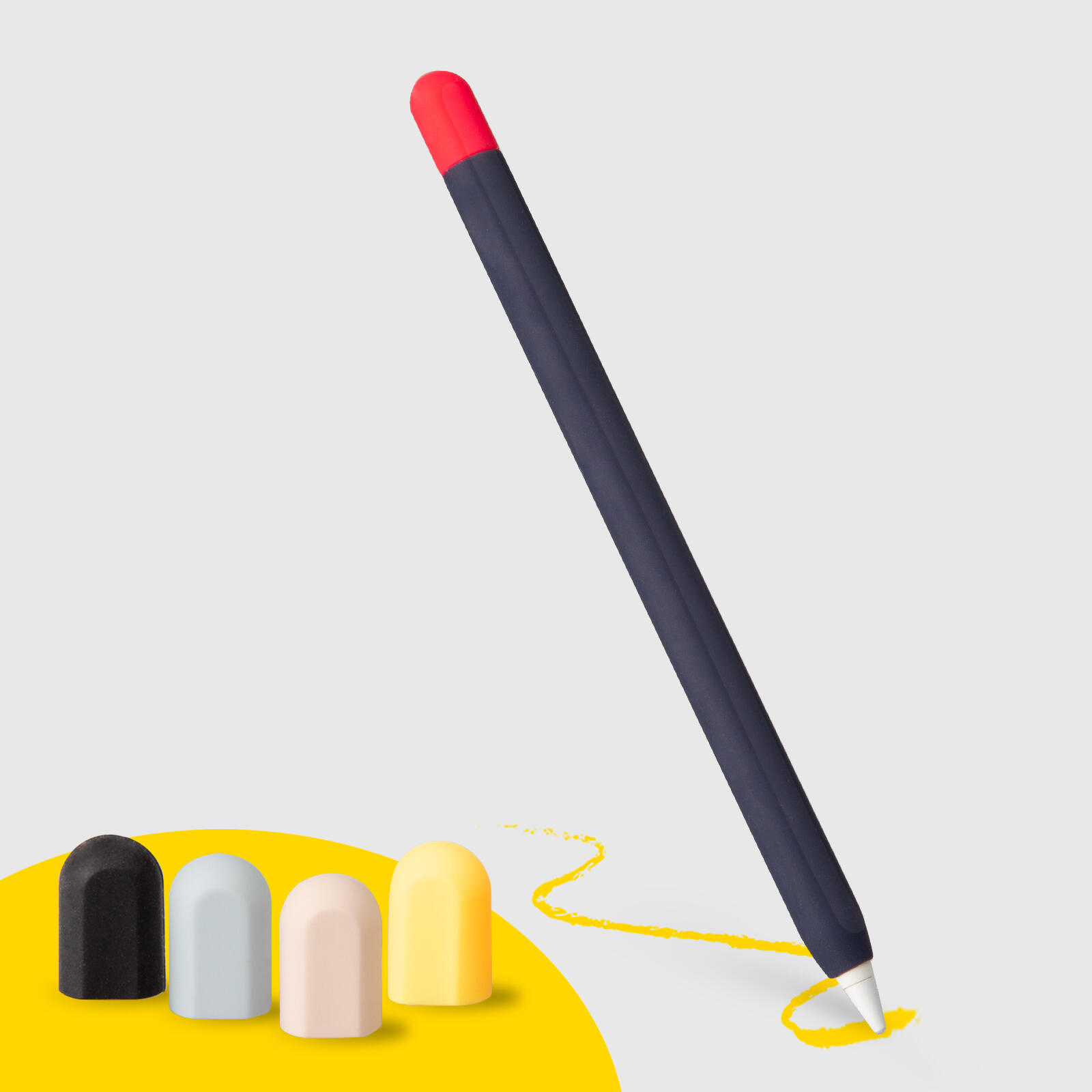 Étui bleu pour Apple Pencil avec 5 capuchons colorés 1/5
