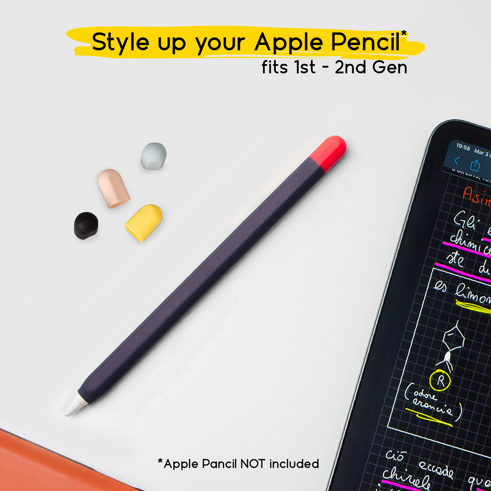 Étui bleu pour Apple Pencil avec 5 capuchons colorés 2/5