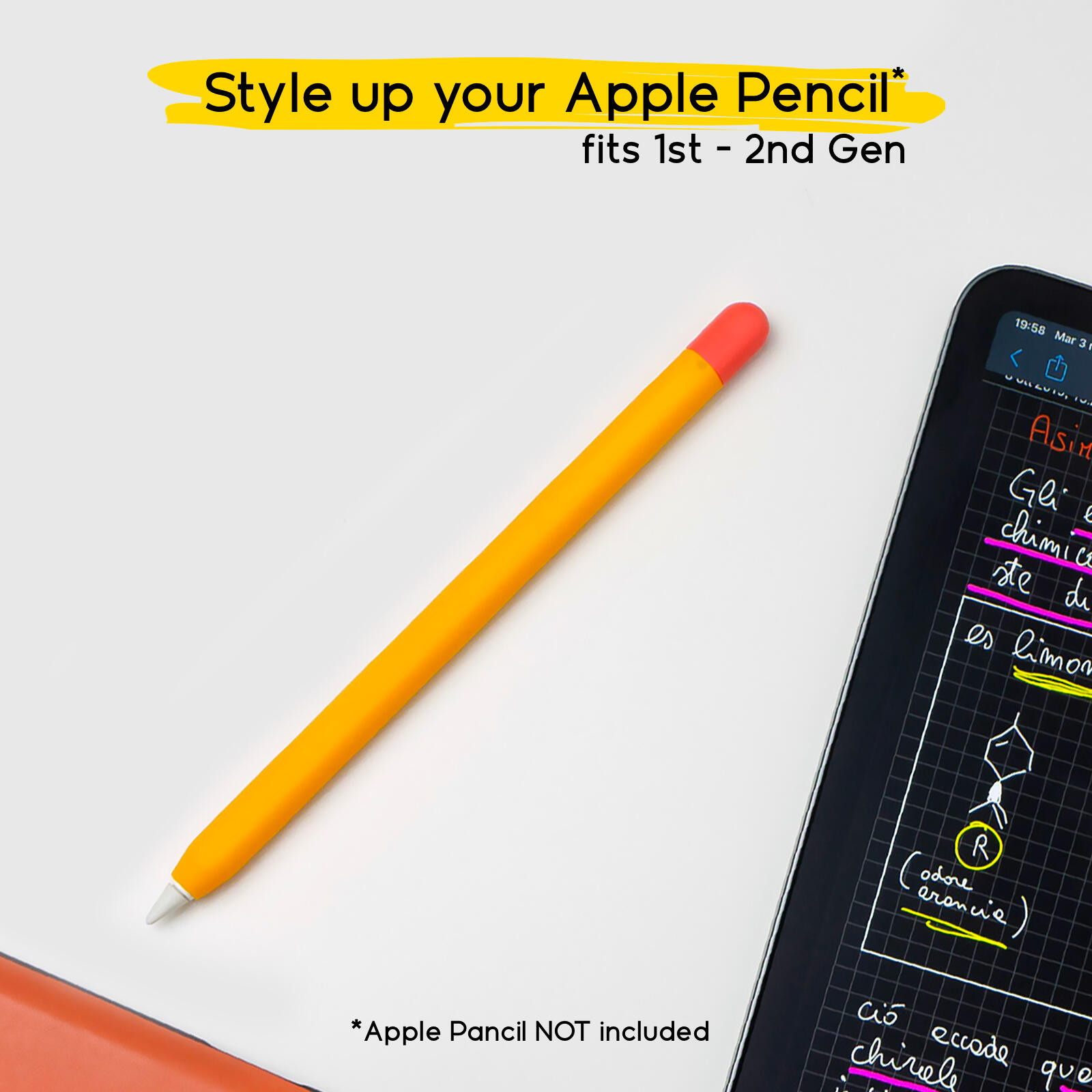 Étui orange pour Apple Pencil avec 5 capuchons colorés 2/4