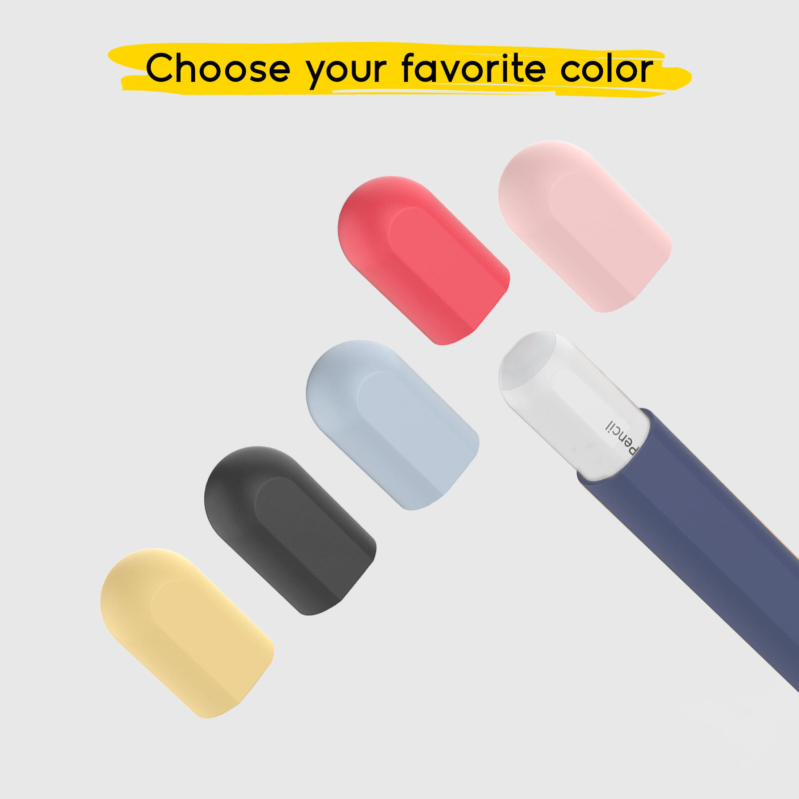 Étui bleu pour Apple Pencil avec 5 capuchons colorés 3/5