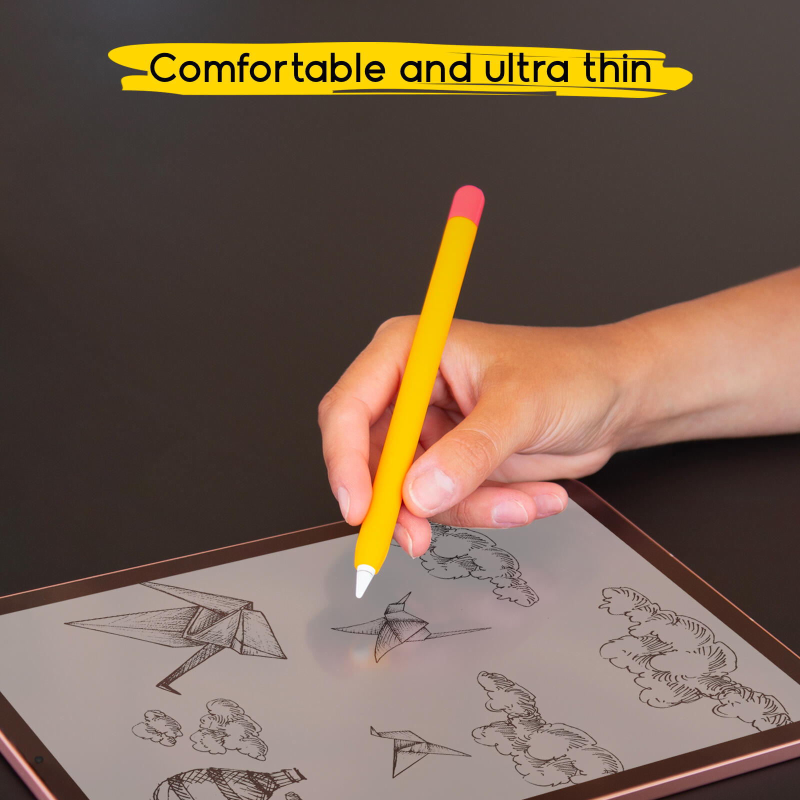 Étui orange pour Apple Pencil avec 5 capuchons colorés 4/4